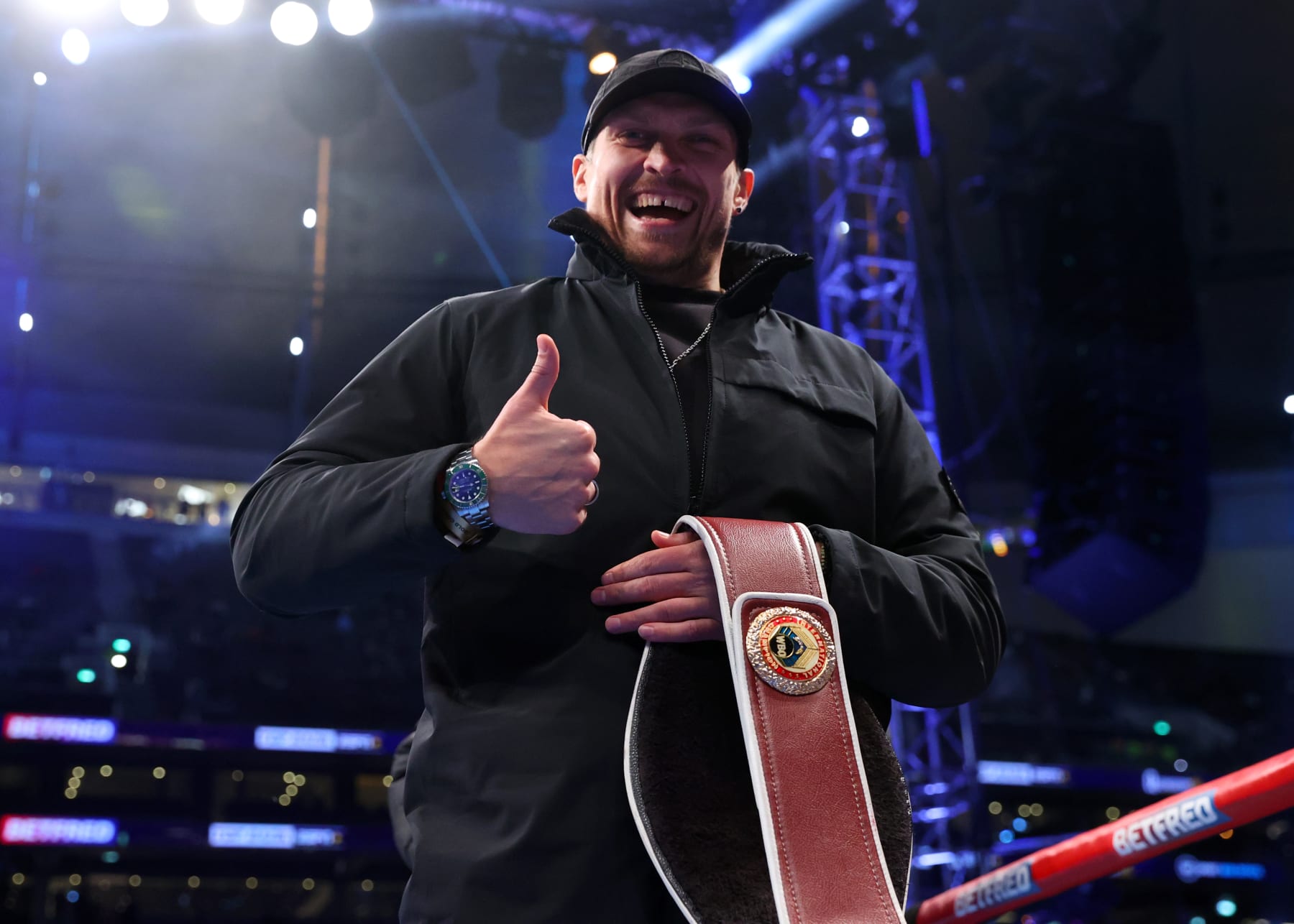 LONDON, ENGLAND - DECEMBER 03: Oleksandr Usyk attends the Tyson Fury vs Derek Chisora fight night at Tottenham Hotspur Stadium on December 03, 2022 in London, England. (Photo by Mikey Williams/Top Rank Inc via Getty Images)