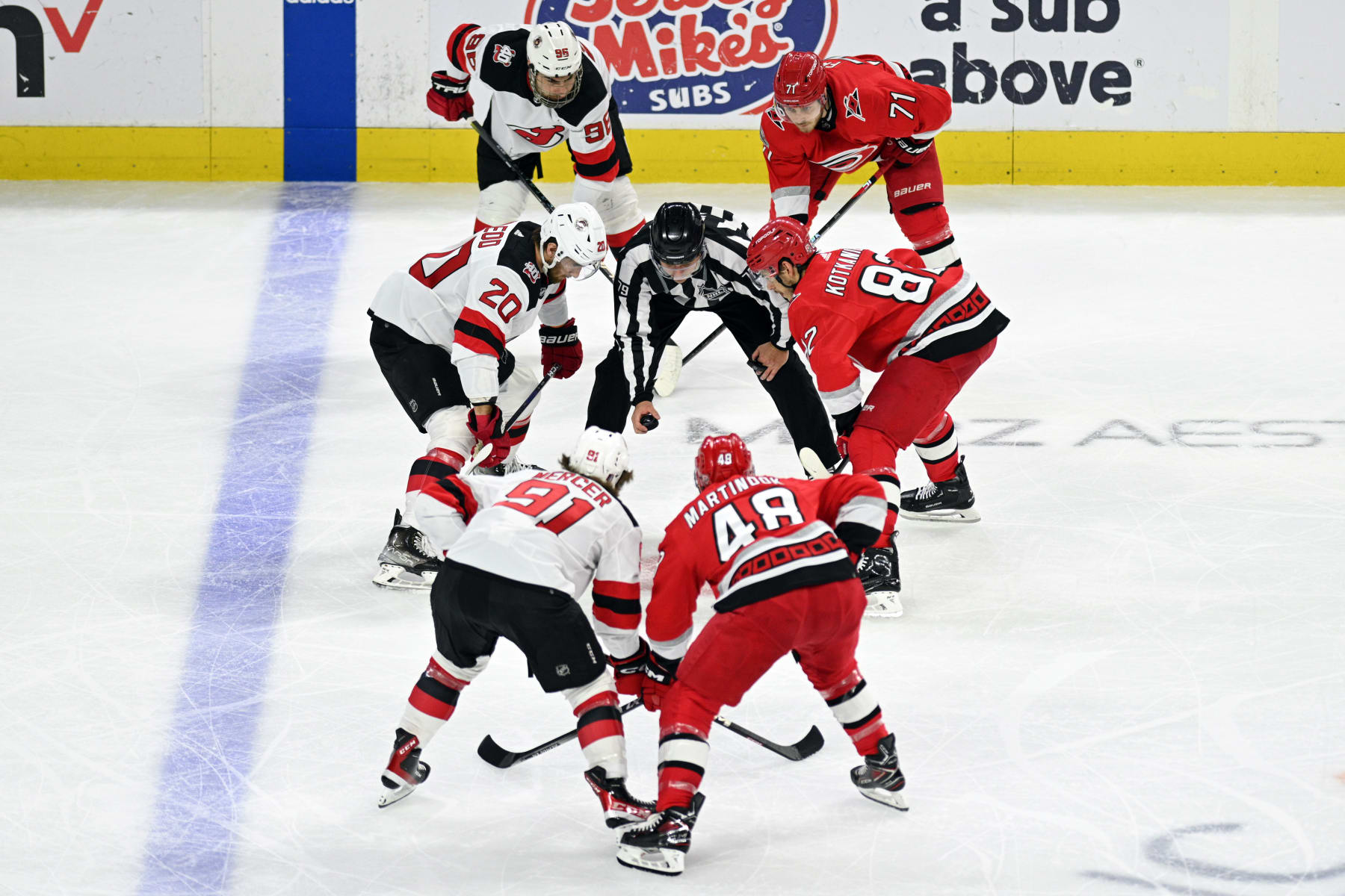 The New Jersey Devils and Carolina Hurricanes facing off in the second round of the 2023 Stanley Cup Playoffs. 