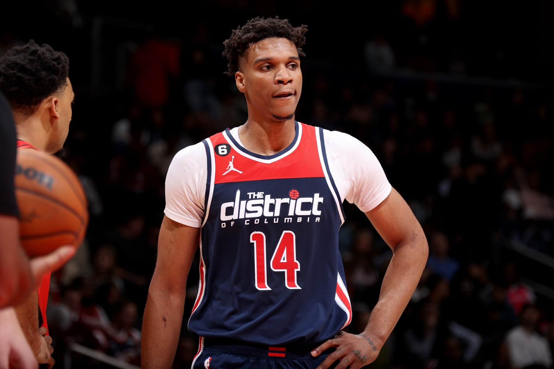 WASHINGTON, DC -ย APRIL 9: Isaiah Todd #14 of the Washington Wizards looks on during the game against the Houston Rockets on April 9, 2023 at Capital One Arena in Washington, DC. NOTE TO USER: User expressly acknowledges and agrees that, by downloading and or using this Photograph, user is consenting to the terms and conditions of the Getty Images License Agreement. Mandatory Copyright Notice: Copyright 2023 NBAE (Photo by Stephen Gosling/NBAE via Getty Images) WASHINGTON, DC -ย APRIL 9: Isaiah Todd #14 of the Washington Wizards looks on during the game against the Houston Rockets on April 9, 2023 at Capital One Arena in Washington, DC. NOTE TO USER: User expressly acknowledges and agrees that, by downloading and or using this Photograph, user is consenting to the terms and conditions of the Getty Images License Agreement. Mandatory Copyright Notice: Copyright 2023 NBAE (Photo by Stephen Gosling/NBAE via Getty Images)