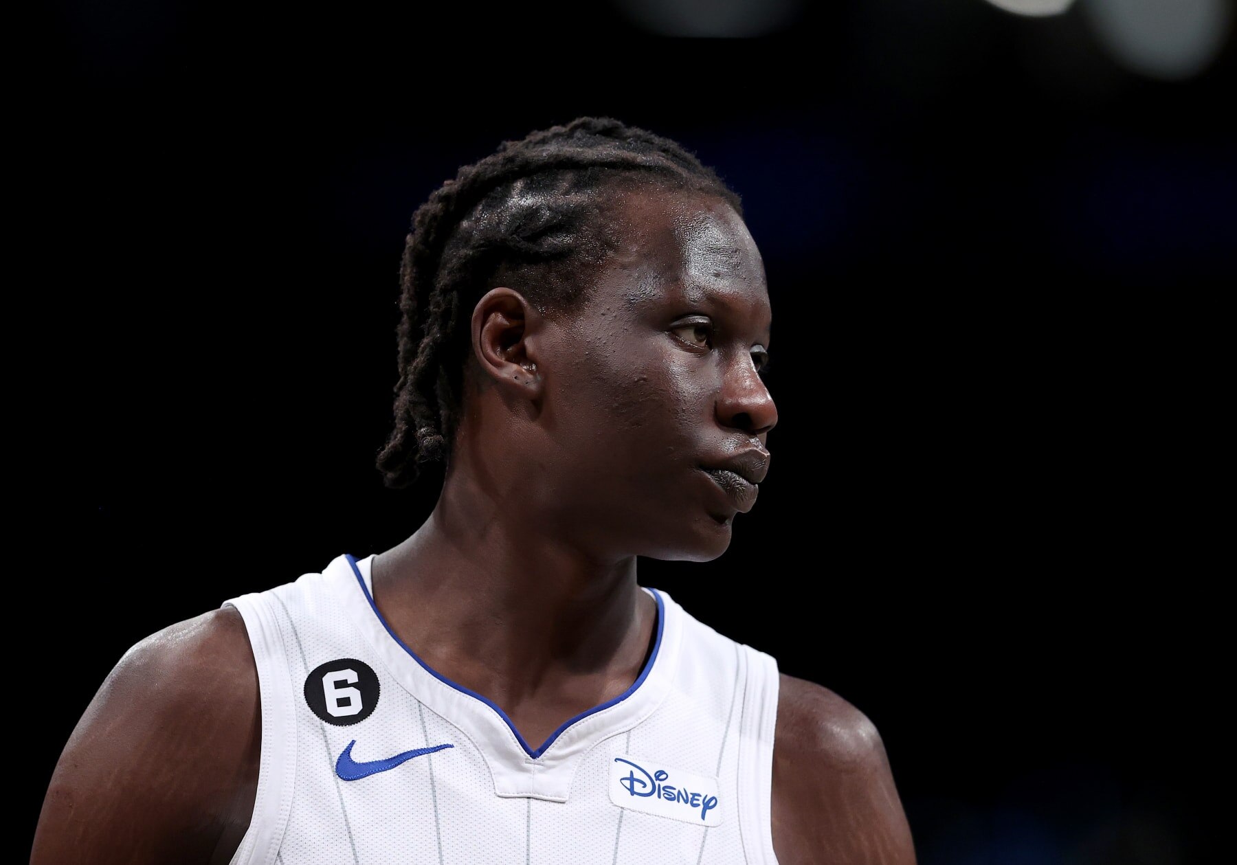 NEW YORK, NEW YORK - APRIL 07:  Bol Bol #10 of the Orlando Magic looks on in the fourth quarter against the Brooklyn Nets at Barclays Center on April 07, 2023 in the Brooklyn borough of New York City. NOTE TO USER: User expressly acknowledges and agrees that, by downloading and or using this photograph, User is consenting to the terms and conditions of the Getty Images License Agreement. (Photo by Elsa/Getty Images)