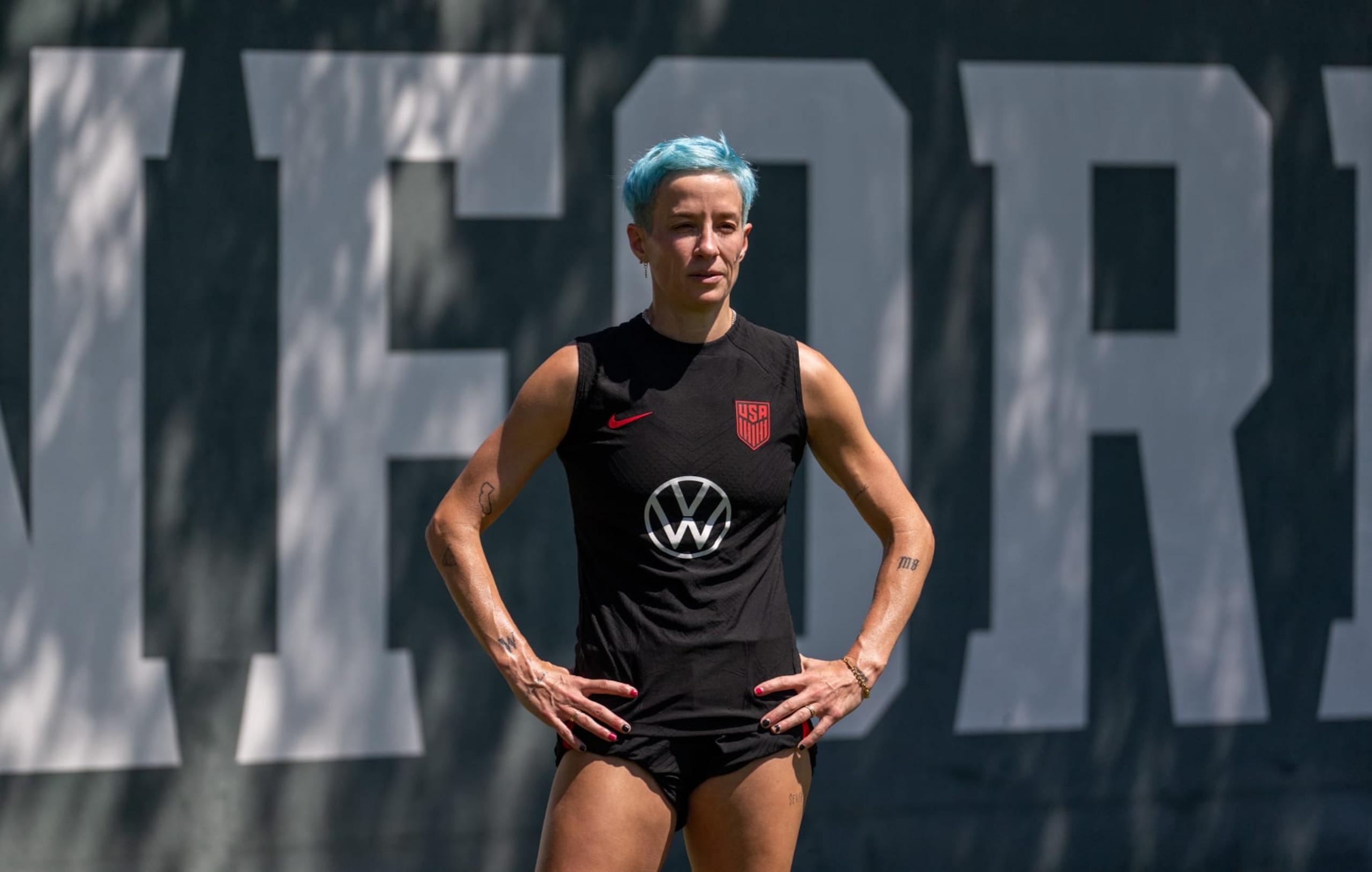 STANFORD, CA - JULY 03: Megan Rapinoe #15 of the United States watches the field during USWNT Training at Cagan Stadium on July 3, 2023 in Stanford, California. (Photo by Brad Smith/USSF/Getty Images for USSF). STANFORD, CA - JULY 03: Megan Rapinoe #15 of the United States watches the field during USWNT Training at Cagan Stadium on July 3, 2023 in Stanford, California. (Photo by Brad Smith/USSF/Getty Images for USSF).