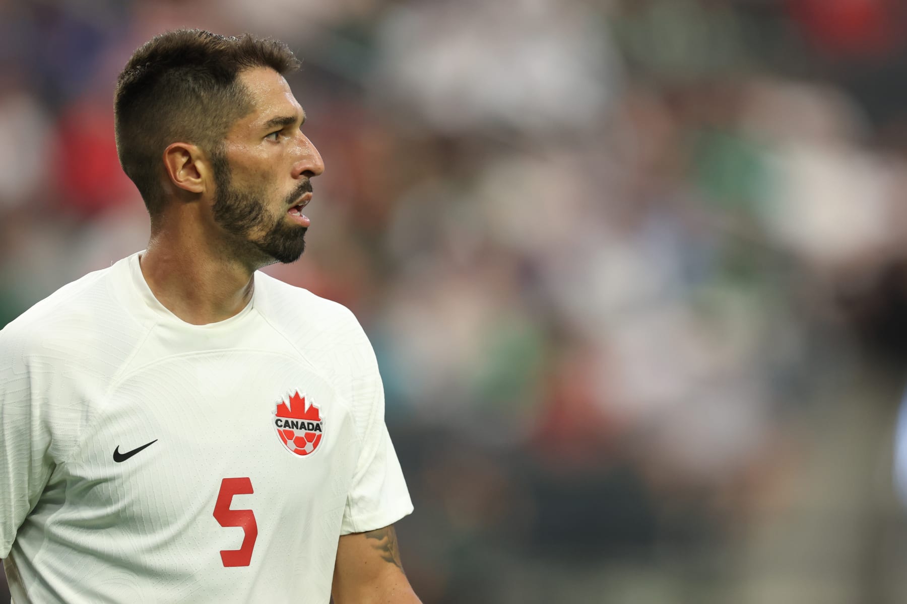 LAS VEGAS, NEVADA - JUNE 15: Steven Vitoria of Canada during the CONCACAF Nations League Semi Final between Panama and Canada at Allegiant Stadium on June 15, 2023 in Las Vegas, Nevada.(Photo by Matthew Ashton - AMA/Getty Images)