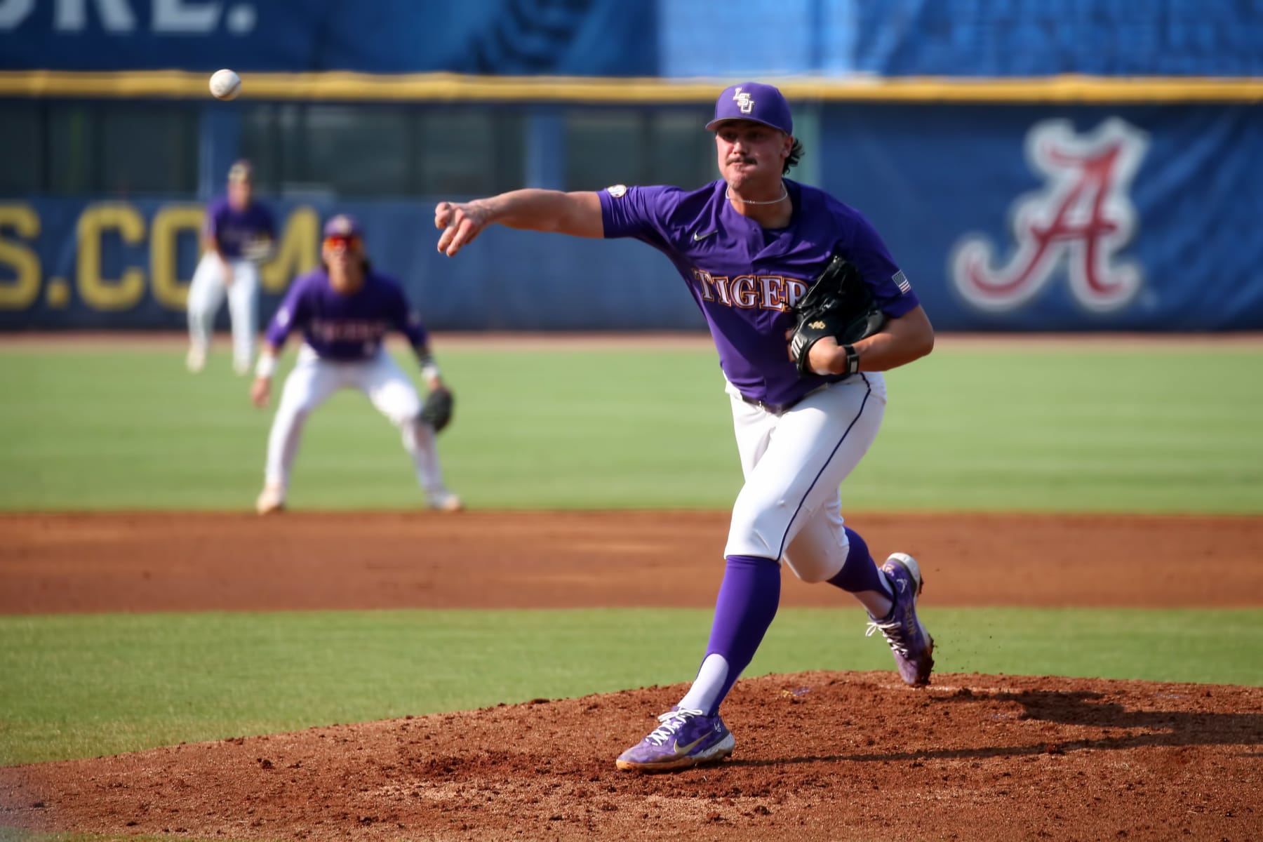 HOOVER, AL - MAY 25: LSU Tigers pitcher Paul Skenes (20) during the 2023 SEC Baseball Tournament game between the Arkansas Razorbacks and the LSU Tigers on May 25, 2023 at Hoover Metropolitan Stadium in Hoover, Alabama.  (Photo by Michael Wade/Icon Sportswire via Getty Images)