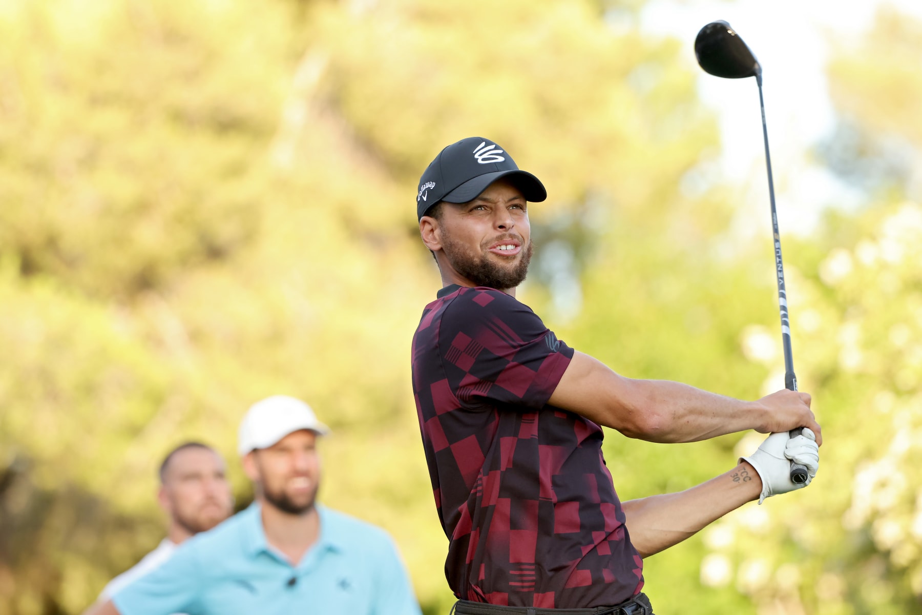 LAS VEGAS, NEVADA - JUNE 29: Stephen Curry plays a shot during Capital One's The Match VIII - Curry & Thompson vs. Mahomes & Kelce at Wynn Golf Club on June 29, 2023 in Las Vegas, Nevada. (Photo by Ezra Shaw/Getty Images for The Match)