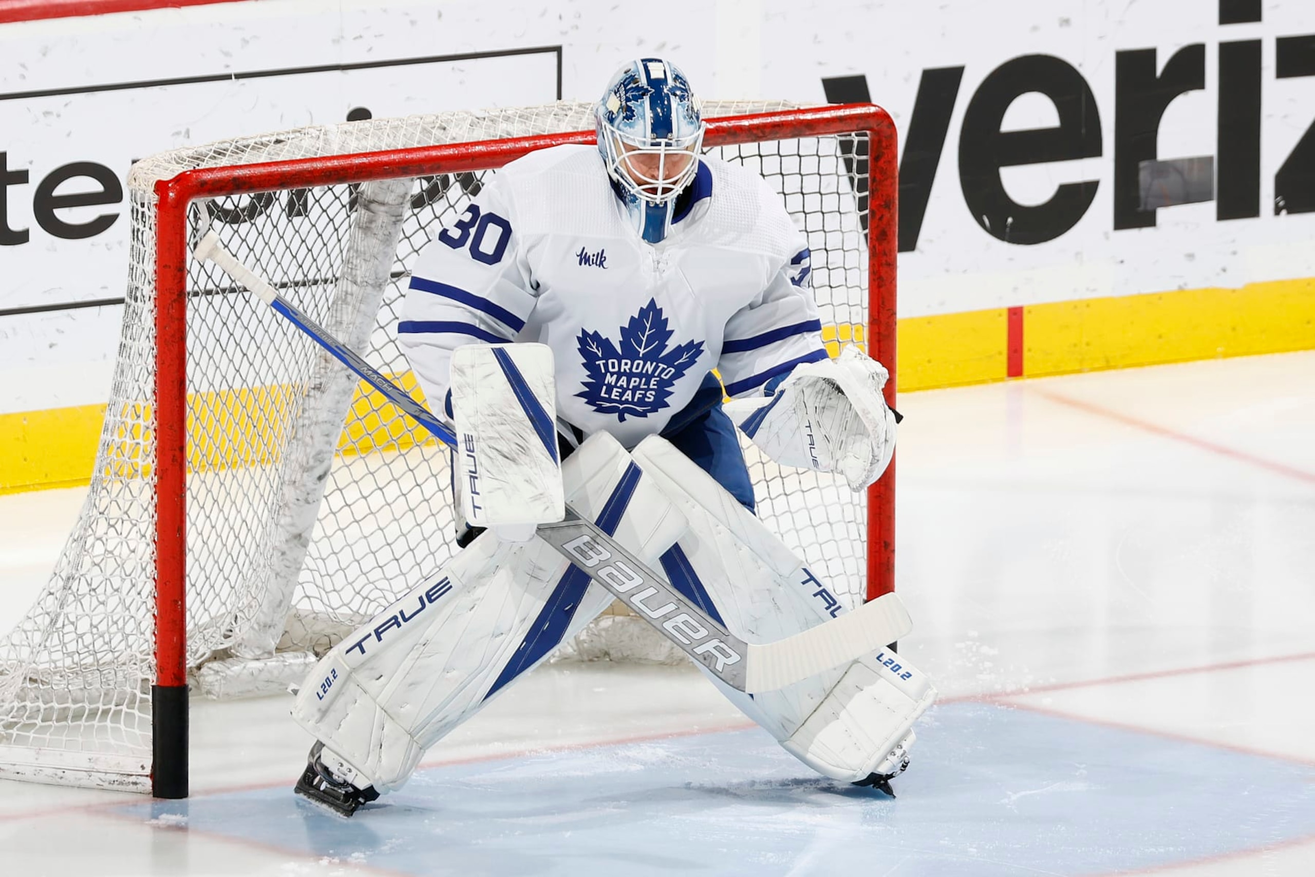 SUNRISE, FL - MARCH 23: Goaltender Matt Murray #30 of the Toronto Maple Leafs warms up prior to the game against the Florida Panthers at the FLA Live Arena on March 23, 2023 in Sunrise, Florida. (Photo by Joel Auerbach/Getty Images)