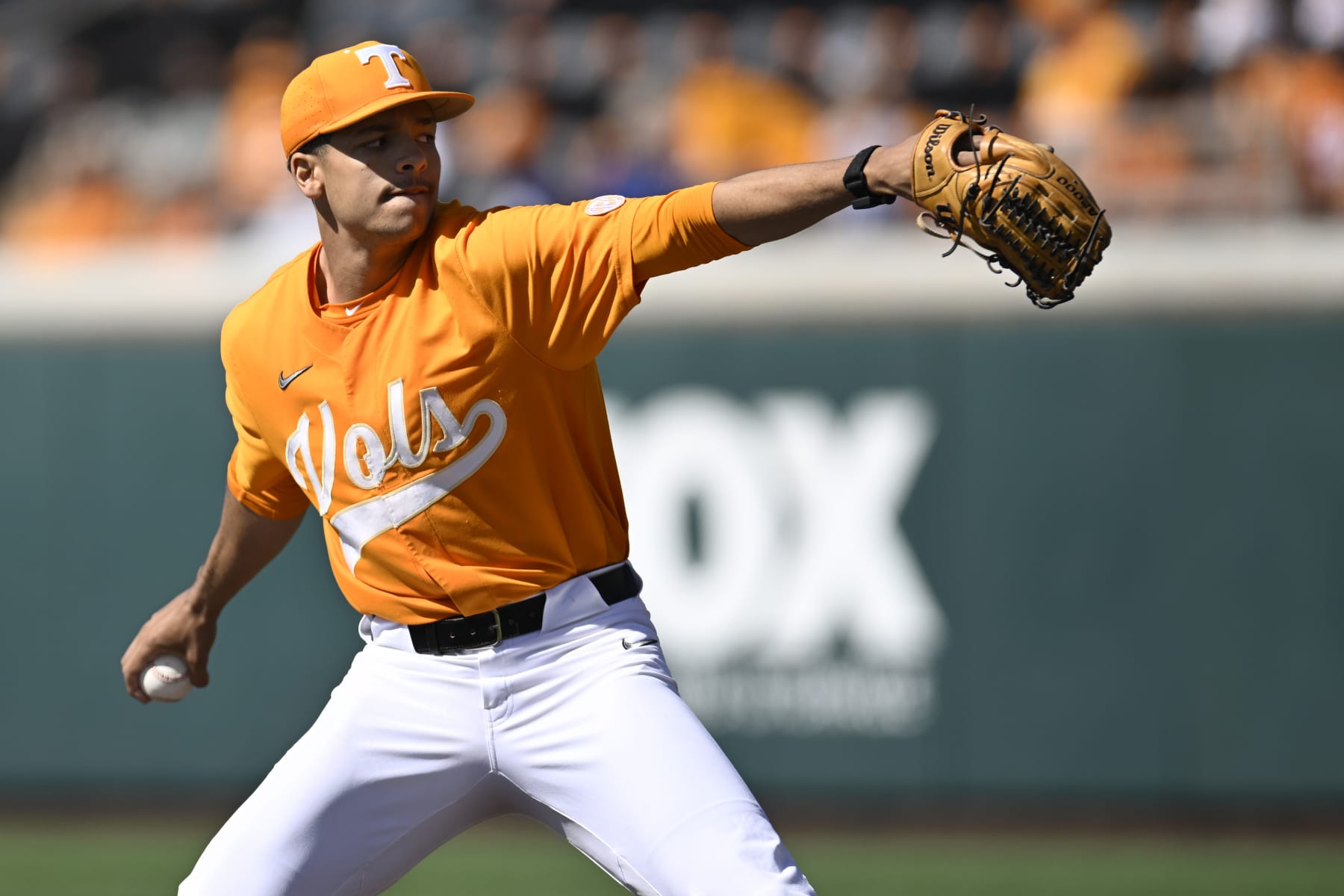 KNOXVILLE, TENNESSEE - MARCH 25: Chase Burns #23 of the Tennessee Volunteers throws a pitch against the Texas A&M Aggies in the first inning at Lindsey Nelson Stadium on March 25, 2023 in Knoxville, Tennessee. (Photo by Eakin Howard/Getty Images)