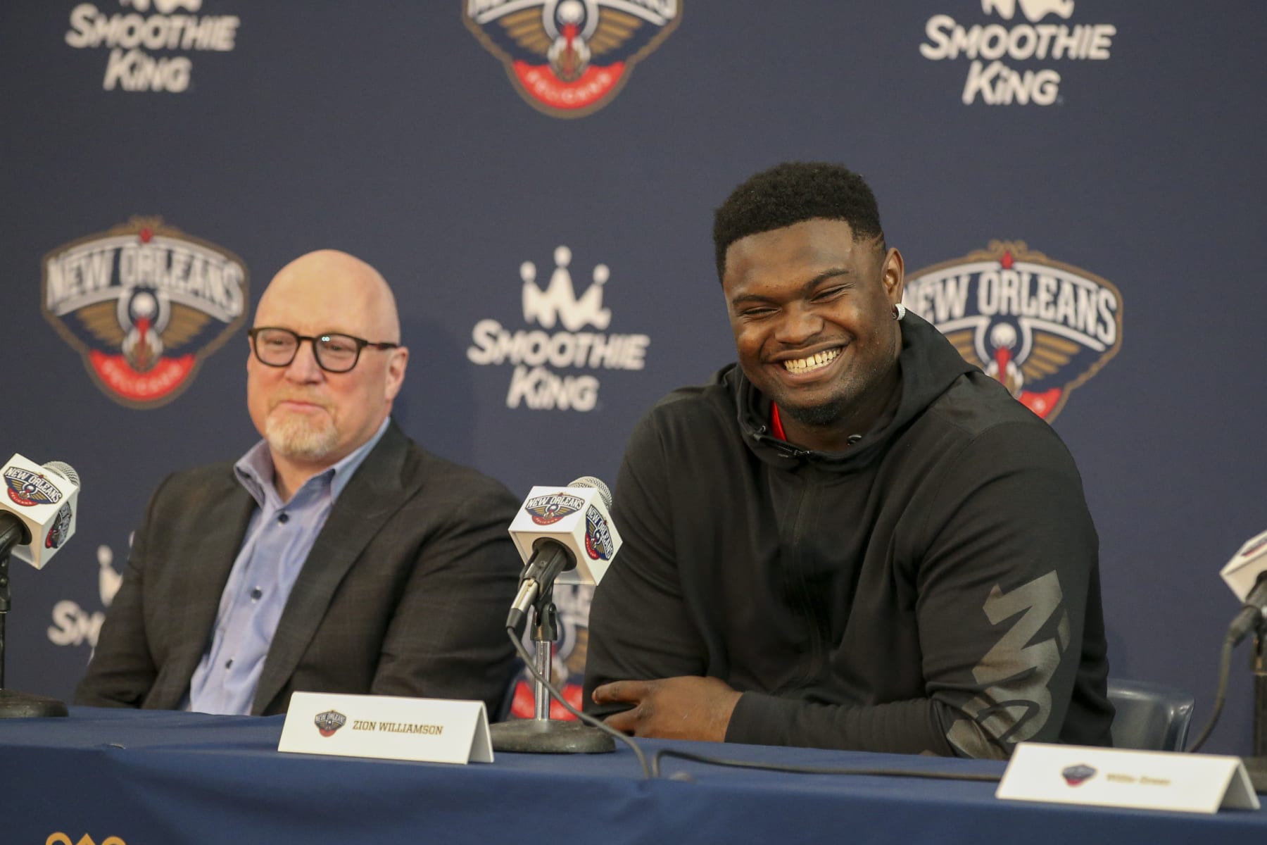 NEW ORLEANS, LA - JUNE 26: Zion Williamson #1 of the New Orleans Pelicans signs his contract extension in New Orleans, Louisiana on June 26, 2022. NOTE TO USER: User expressly acknowledges and agrees that by downloading and or using this Photograph, user is consenting to the terms and conditions of the Getty Images License Agreement. Mandatory Copyright Notice: Copyright 2022 NBAE (Photo by Layne Murdoch Jr./NBAE via Getty Images)