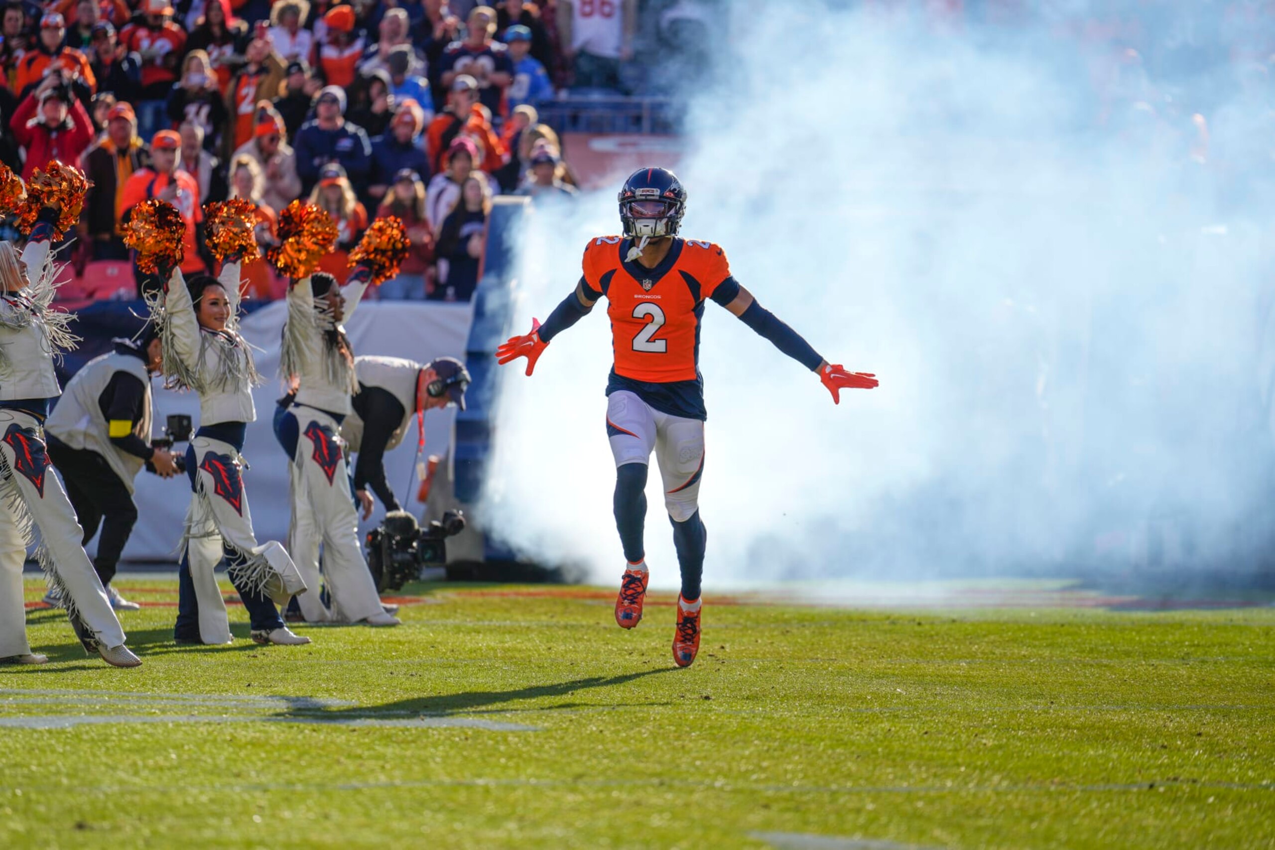 Denver Broncos cornerback Pat Surtain II (2) takes the field before an NFL football game against the Los Angeles Chargers, Sunday, Jan. 8, 2023, in Denver. (AP Photo/Jack Dempsey) Denver Broncos cornerback Pat Surtain II (2) takes the field before an NFL football game against the Los Angeles Chargers, Sunday, Jan. 8, 2023, in Denver. (AP Photo/Jack Dempsey)