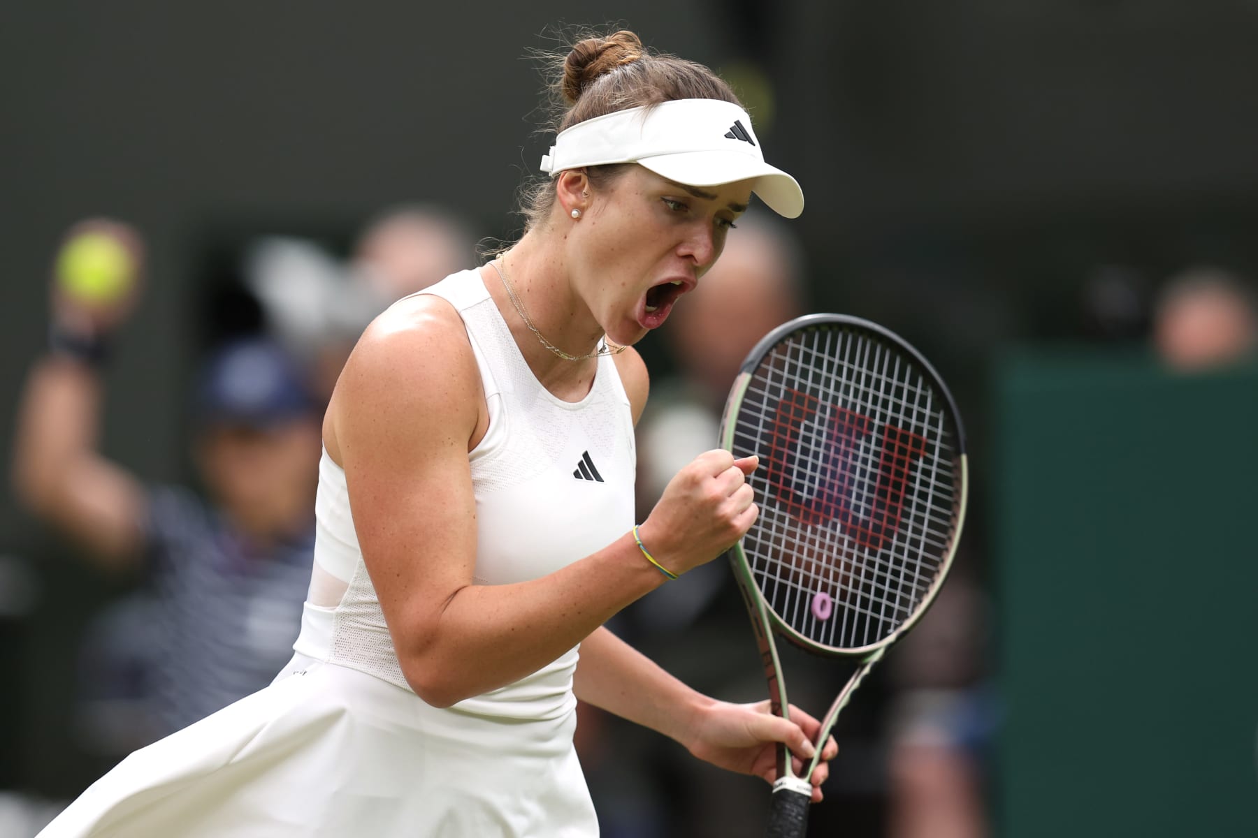 LONDON, ENGLAND - JULY 11: Elina Svitolina celebrates during her victory over Iga Swiatek during day nine of The Championships Wimbledon 2023 at All England Lawn Tennis and Croquet Club on July 11, 2023 in London, England. (Photo by Charlotte Wilson/Offside/Offside via Getty Images)