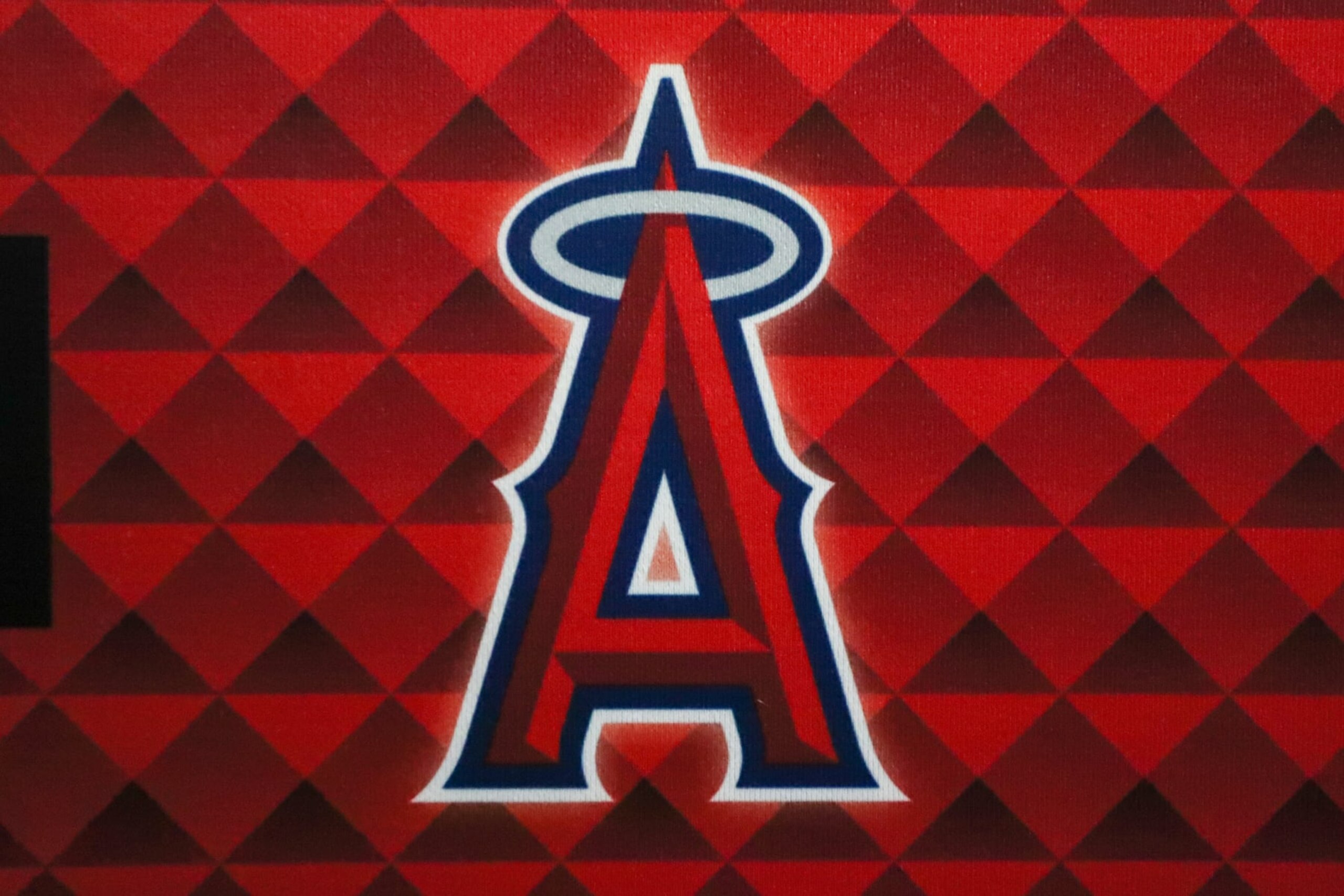 KANSAS CITY, MO - JUNE 17: The Los Angeles Angels logo during an MLB game between the Los Angeles Angles and Kansas City Royals on June 17, 2023 at Kaufmann Stadium in Kansas City, MO.  (Photo by Scott Winters/Icon Sportswire via Getty Images)