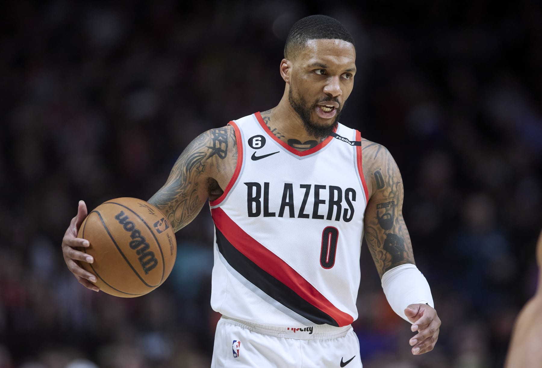 ARCHIVO - Damian Lillard de los Trail Blazers de Portland durante un juego ante los Knicks de Nueva York, el martes 14 de marzo de 2023. (AP Foto/Craig Mitchelldyer)