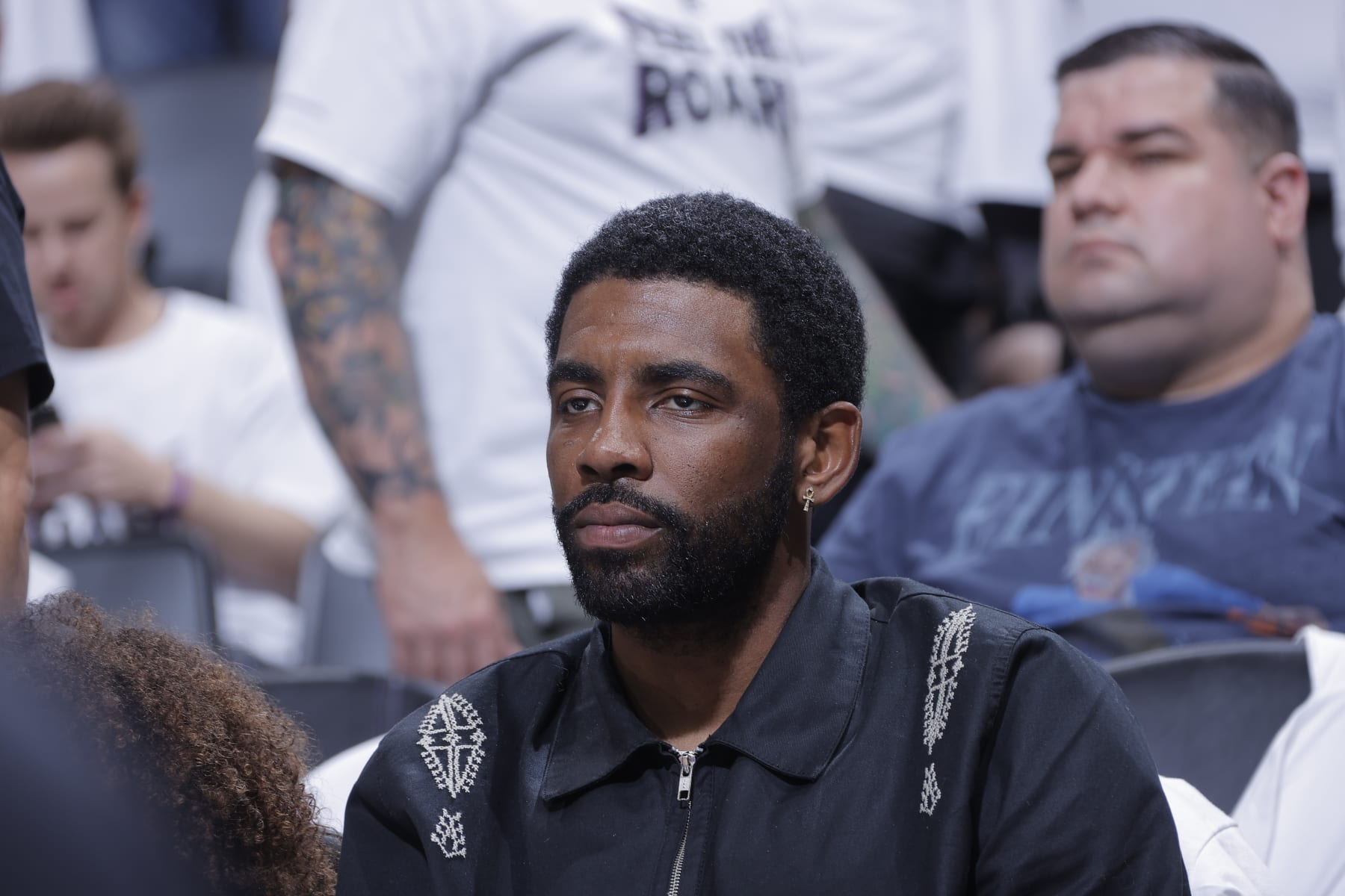 SACRAMENTO, CA - APRIL 30: Kyrie Irving attends Round One Game Seven of the 2023 NBA Playoffs on April 30, 2023 at Golden 1 Center in Sacramento, California. NOTE TO USER: User expressly acknowledges and agrees that, by downloading and or using this Photograph, user is consenting to the terms and conditions of the Getty Images License Agreement. Mandatory Copyright Notice: Copyright 2023 NBAE (Photo by Rocky Widner/NBAE via Getty Images) SACRAMENTO, CA - APRIL 30: Kyrie Irving attends Round One Game Seven of the 2023 NBA Playoffs on April 30, 2023 at Golden 1 Center in Sacramento, California. NOTE TO USER: User expressly acknowledges and agrees that, by downloading and or using this Photograph, user is consenting to the terms and conditions of the Getty Images License Agreement. Mandatory Copyright Notice: Copyright 2023 NBAE (Photo by Rocky Widner/NBAE via Getty Images)
