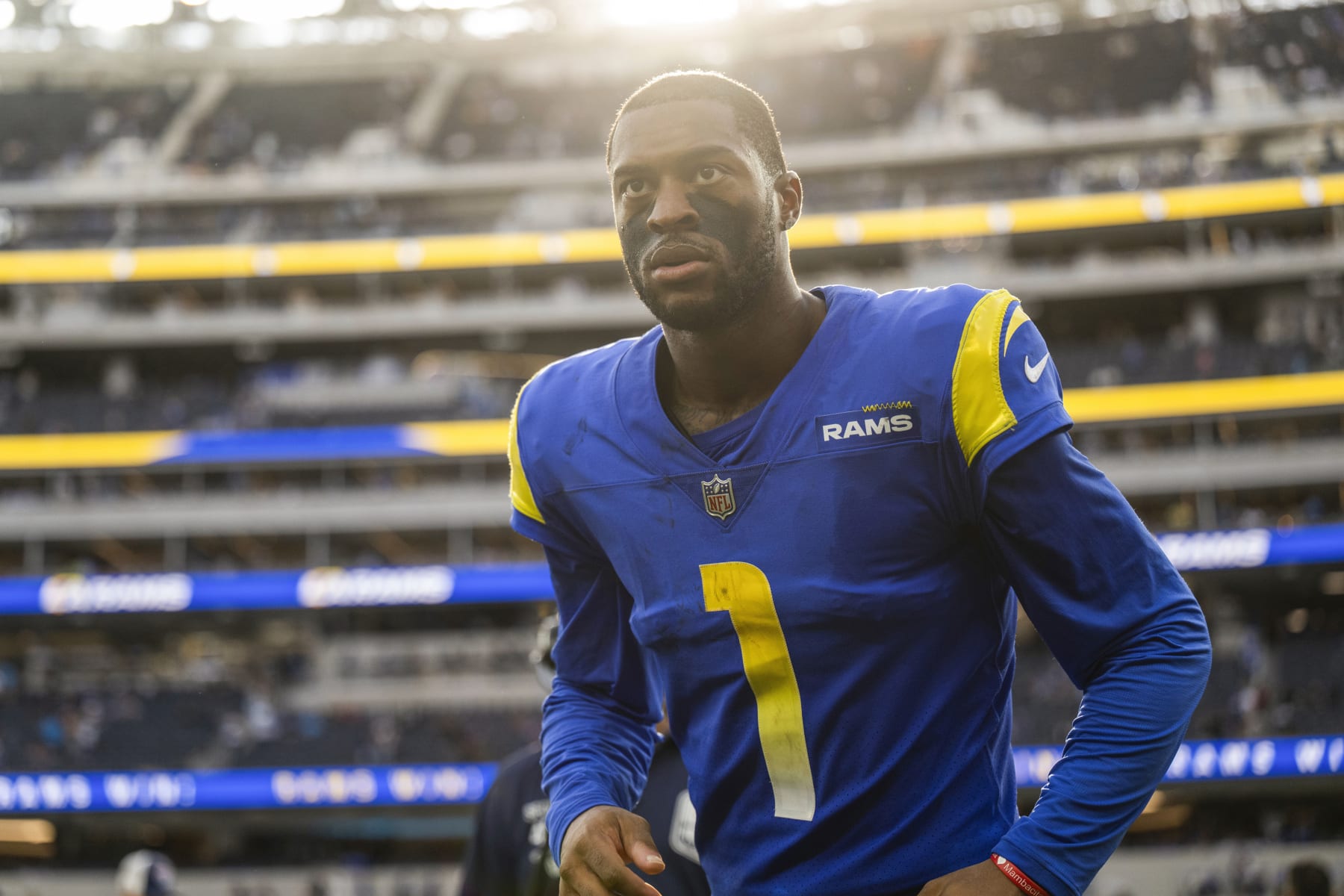 FILE - Los Angeles Rams wide receiver Allen Robinson II (1) jogs back to the locker room after an NFL football game against the Carolina Panthers on Oct. 16, 2022, in Inglewood, Calif. The Rams are in the process of trading Robinson and a seventh-round to Pittsburgh in exchange for a seventh-round pick, according to a source with knowledge of the pending agreement. The deal is pending Robinson passing a physical in Pittsburgh on Wednesday, April 19, 2023. (AP Photo/Kyusung Gong, File)