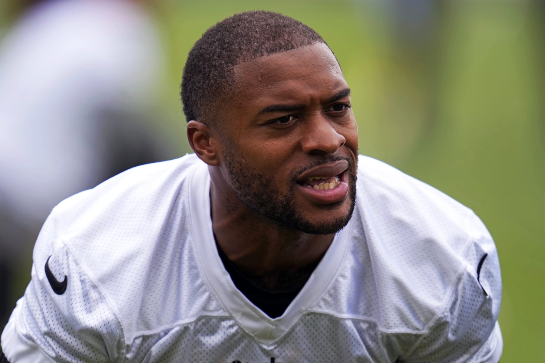Pittsburgh Steelers wide receiver Allen Robinson II stretches during the first day of the NFL football team's minicamp, in Pittsburgh on Tuesday, June 13, 2023. (AP Photo/Gene J. Puskar)