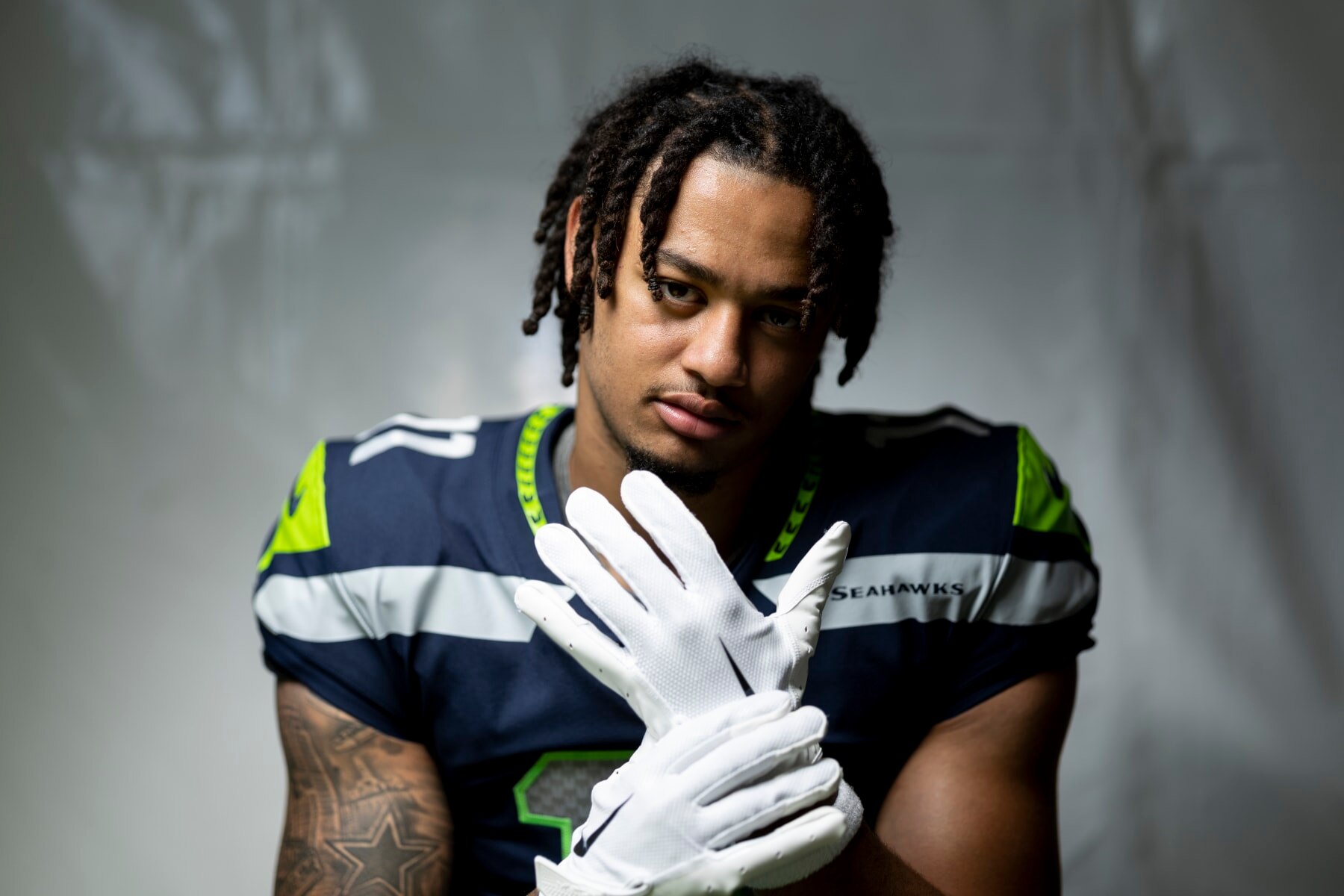 LOS ANGELES, CALIFORNIA - MAY 20: Jaxon Smith-Njigba #11 of the Seattle Seahawks poses for a portrait during the NFLPA Rookie Premiere on May 20, 2023 in Los Angeles, California. (Photo by Michael Owens/Getty Images)