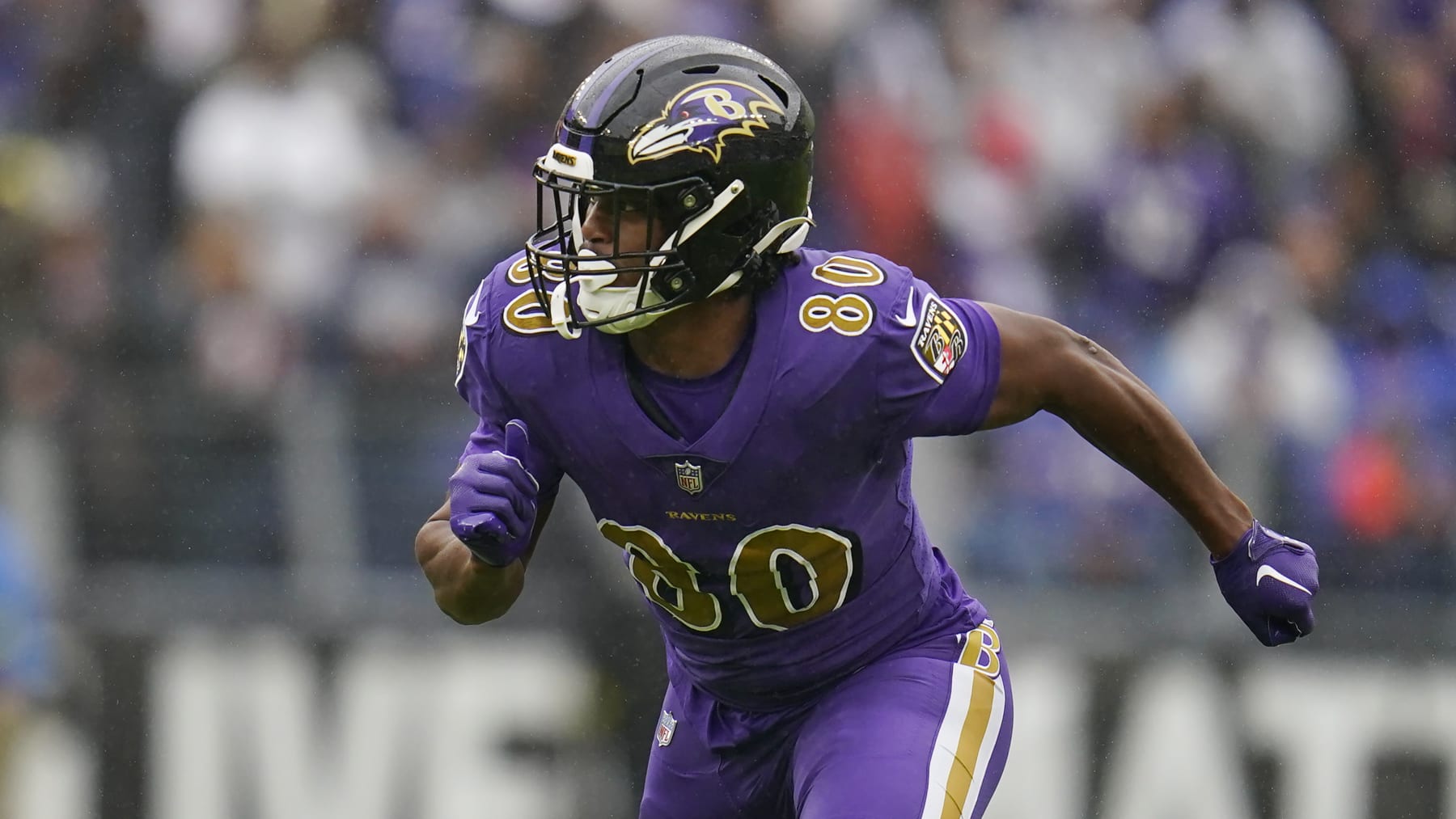 Baltimore Ravens tight end Isaiah Likely plays against the Buffalo Bills in the first half of an NFL football game Sunday, Oct. 2, 2022, in Baltimore. (AP Photo/Julio Cortez)