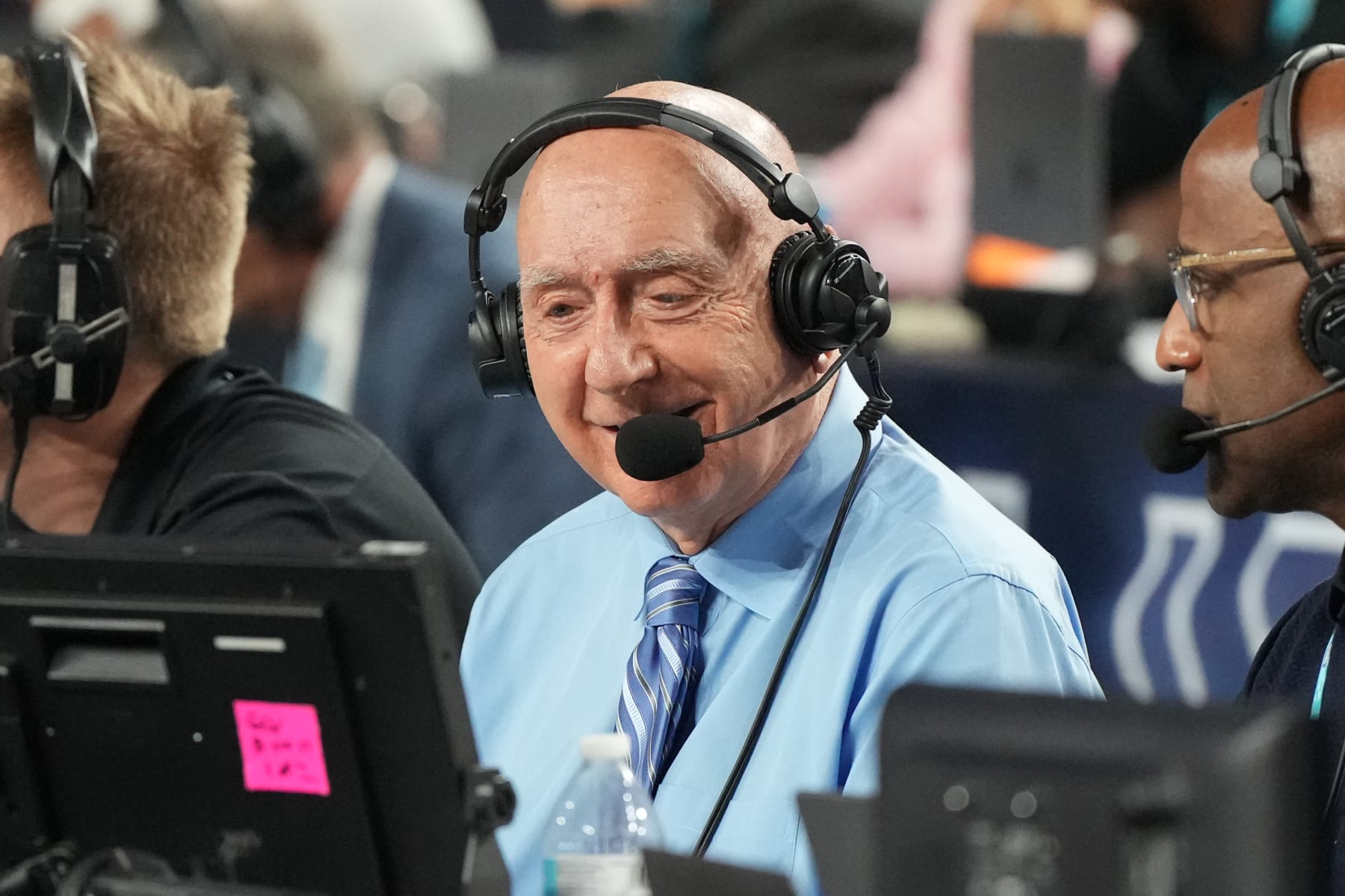 HOUSTON, TEXAS - APRIL 03: College basketball announcer Dick Vitale on air during the NCAA Men's Basketball Tournament Final Four championship game between the Connecticut Huskies and the San Diego State Aztecs at NRG Stadium on April 03, 2023 in Houston, Texas. (Photo by Mitchell Layton/Getty Images) HOUSTON, TEXAS - APRIL 03: College basketball announcer Dick Vitale on air during the NCAA Men's Basketball Tournament Final Four championship game between the Connecticut Huskies and the San Diego State Aztecs at NRG Stadium on April 03, 2023 in Houston, Texas. (Photo by Mitchell Layton/Getty Images)