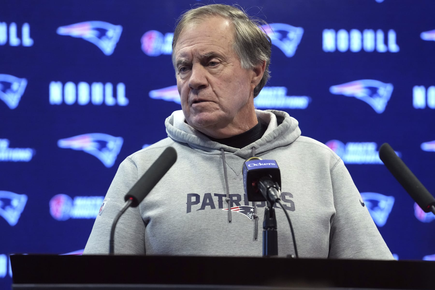 New England Patriots head coach Bill Belichick faces reporters during a news conference before an NFL football offseason workout, Tuesday, June 6, 2023, in Foxborough, Mass. (AP Photo/Steven Senne)