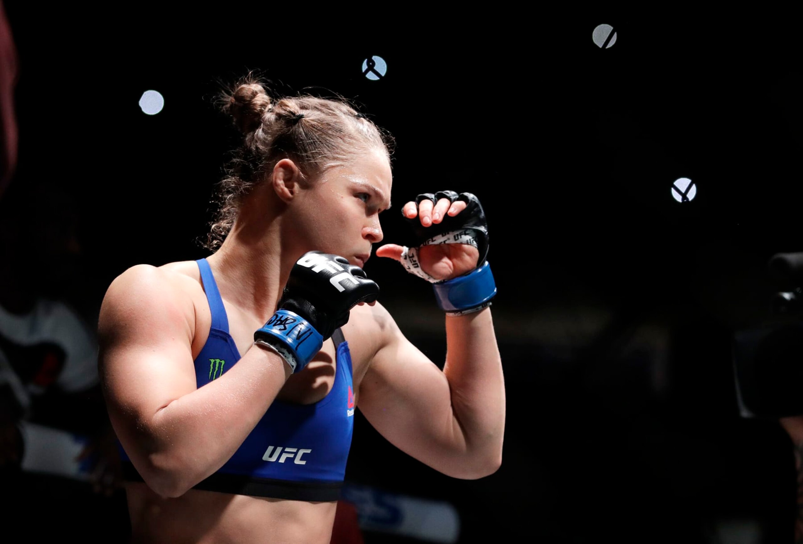 Ronda Rousey before her women's bantamweight championship mixed martial arts bout with Amanda Nunes at UFC 207, Friday, Dec. 30, 2016, in Las Vegas. (AP Photo/John Locher)
