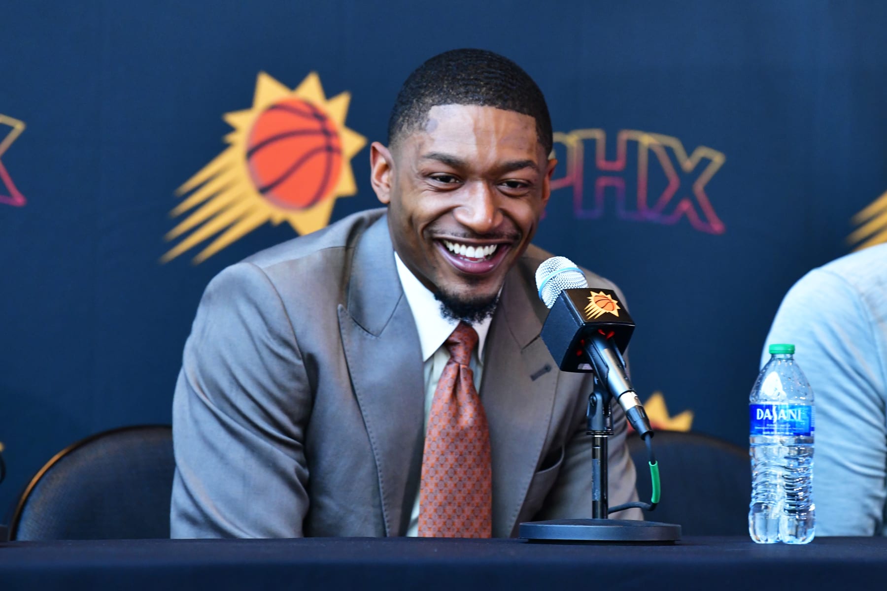 PHOENIX, AZ - JUNE 29: Bradley Beal #3 of the Phoenix Suns speaks to the media on June 29, 2023, at the Footprint Center in Phoenix, Arizona. NOTE TO USER: User expressly acknowledges and agrees that, by downloading and or using this Photograph, user is consenting to the terms and conditions of the Getty Images License Agreement. Mandatory Copyright Notice: Copyright 2023 NBAE (Photo by Barry Gossage / NBAE via Getty Images)
