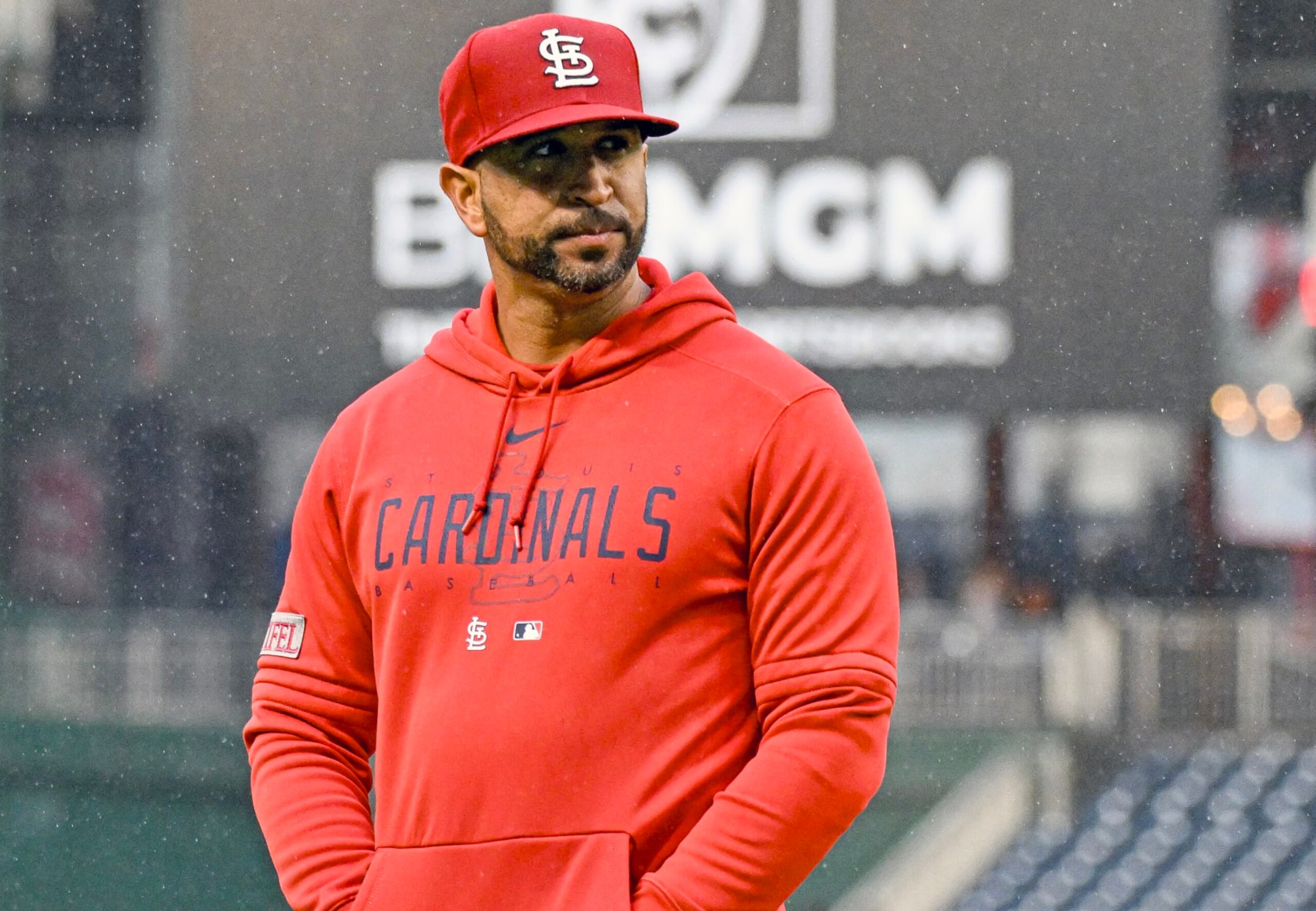 WASHINGTON, DC - June 21: St. Louis Cardinals manager Oliver Marmol (37) walks off the field during the St. Louis Cardinals versus the Washington Nationals on June 21, 2023 at Nationals Park in Washington, D.C.  (Photo by Mark Goldman/Icon Sportswire via Getty Images)