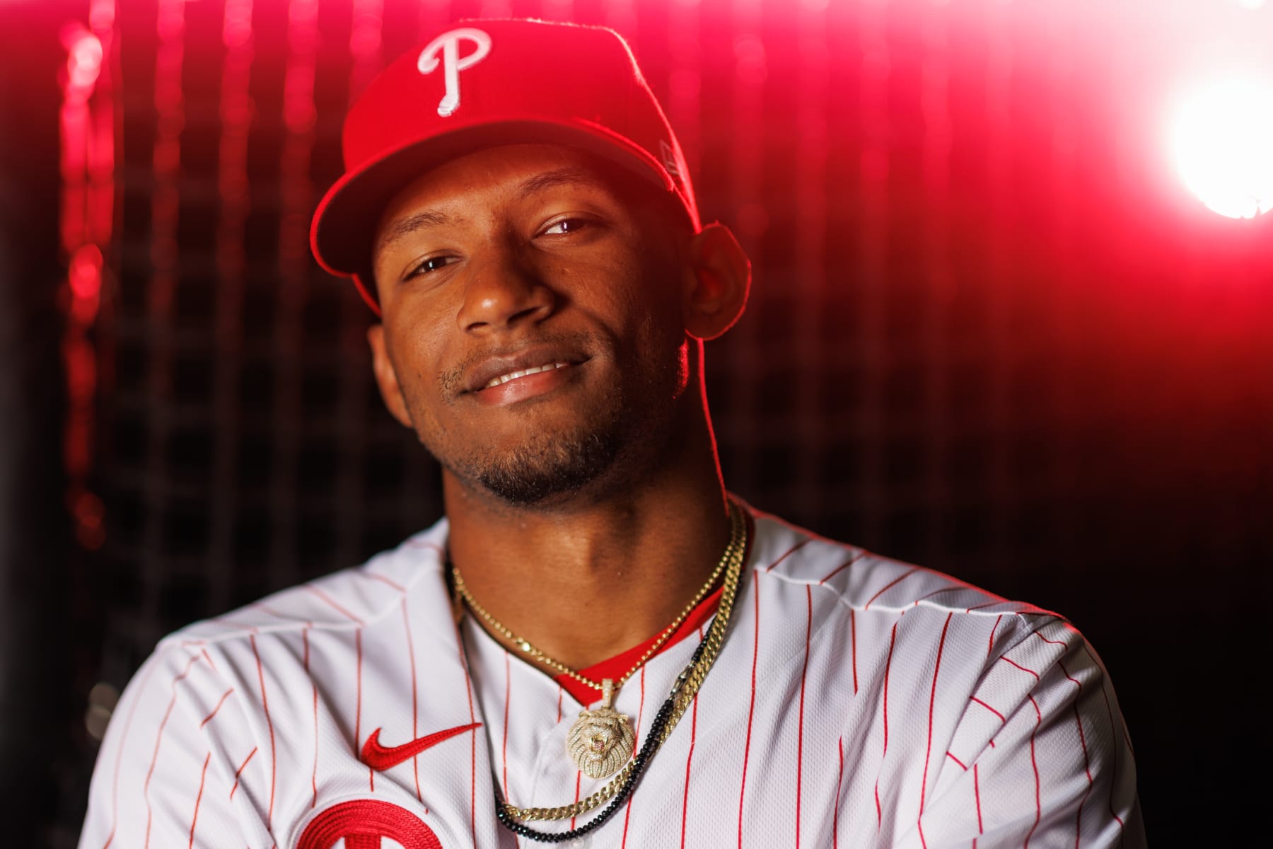 CLEARWATER, FL - FEBRUARY 23: Johan Rojas #84 of the Philadelphia Phillies poses for a photo during the Philadelphia Phillies Photo Day at BayCare Ballpark on Thursday, February 23, 2023 in Clearwater, Florida. (Photo by Mike Carlson/MLB Photos via Getty Images)