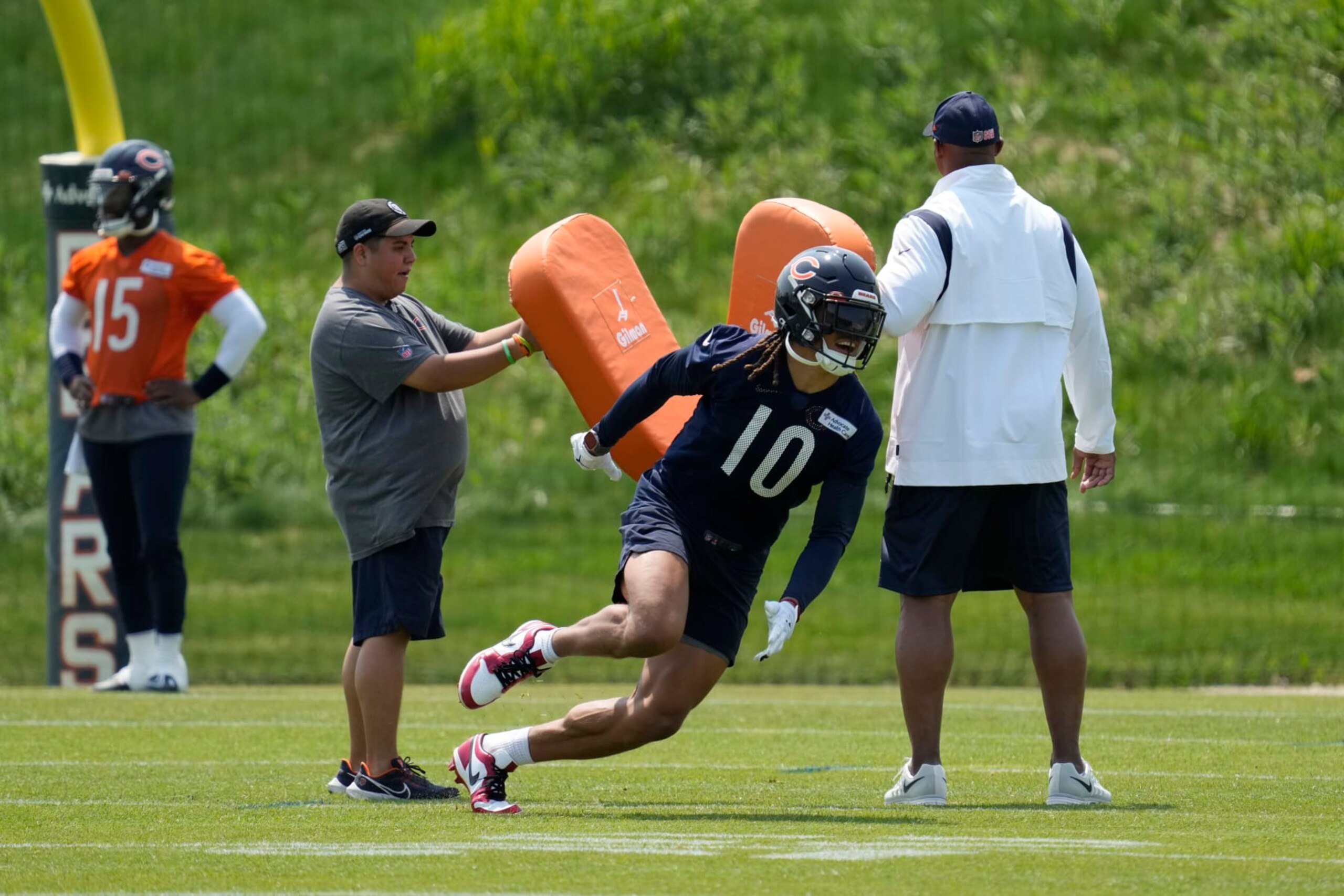 Chicago Bears wide receiver Chase Claypool works on the field during NFL football OTA practice in Lake Forest, Ill., Tuesday, May 23, 2023. (AP Photo/Nam Y. Huh)