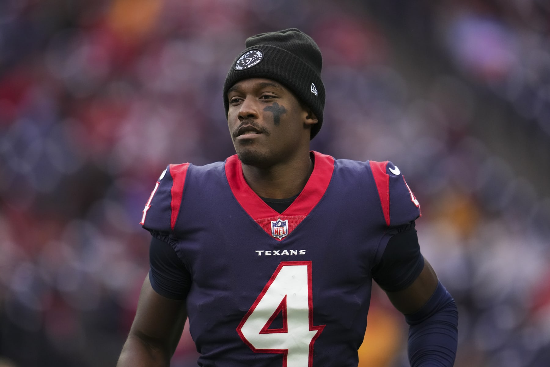 HOUSTON, TX - DECEMBER 18: Phillip Dorsett #4 of the Houston Texans runs onto the field during introductions against the Kansas City Chiefs at NRG Stadium on December 18, 2022 in Houston, Texas. (Photo by Cooper Neill/Getty Images)