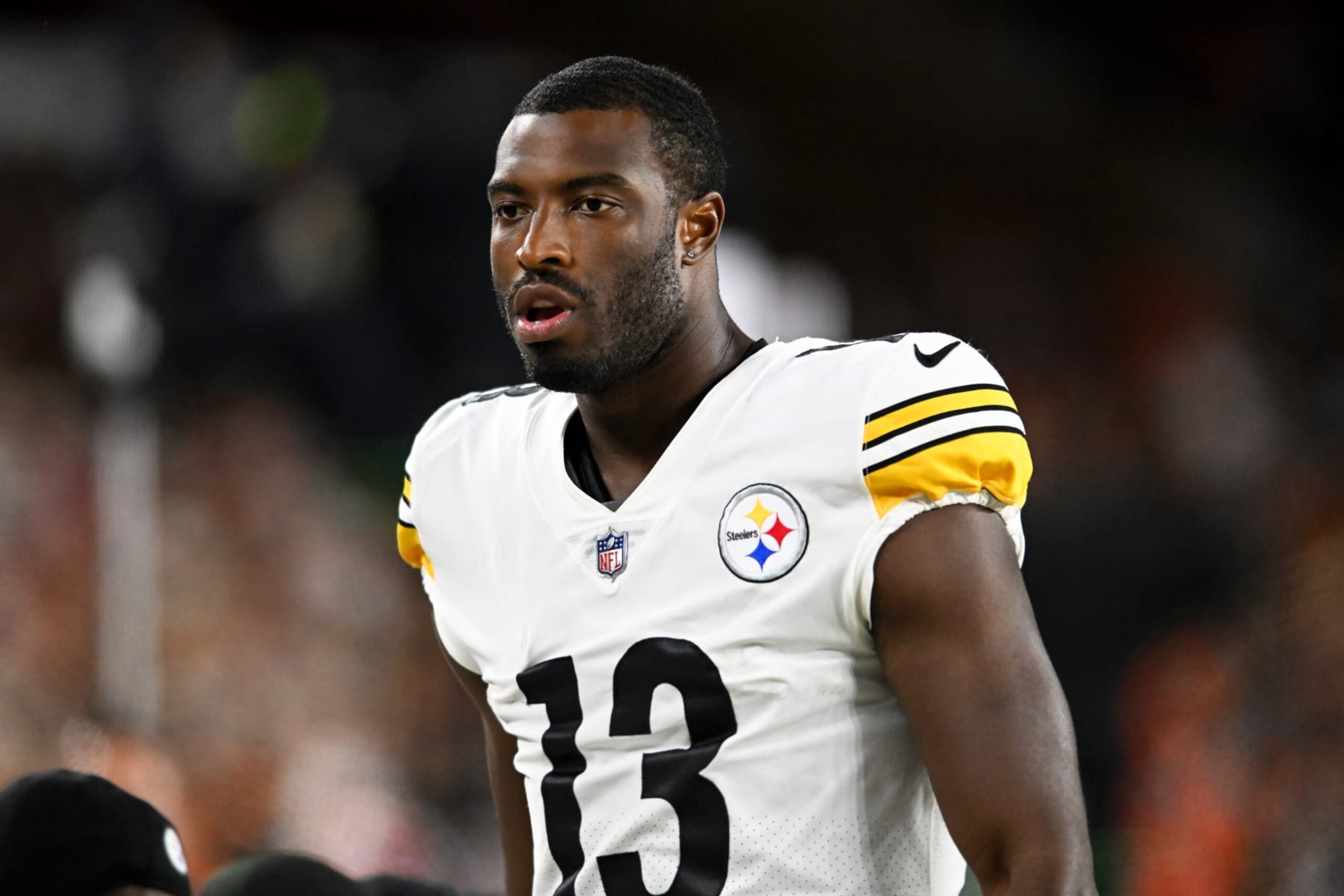 CLEVELAND, OH - SEPTEMBER 22: Miles Boykin #13 of the Pittsburgh Steelers looks on during the first half against the Cleveland Browns at FirstEnergy Stadium on September 22, 2022 in Cleveland, Ohio. (Photo by Nick Cammett/Diamond Images via Getty Images)