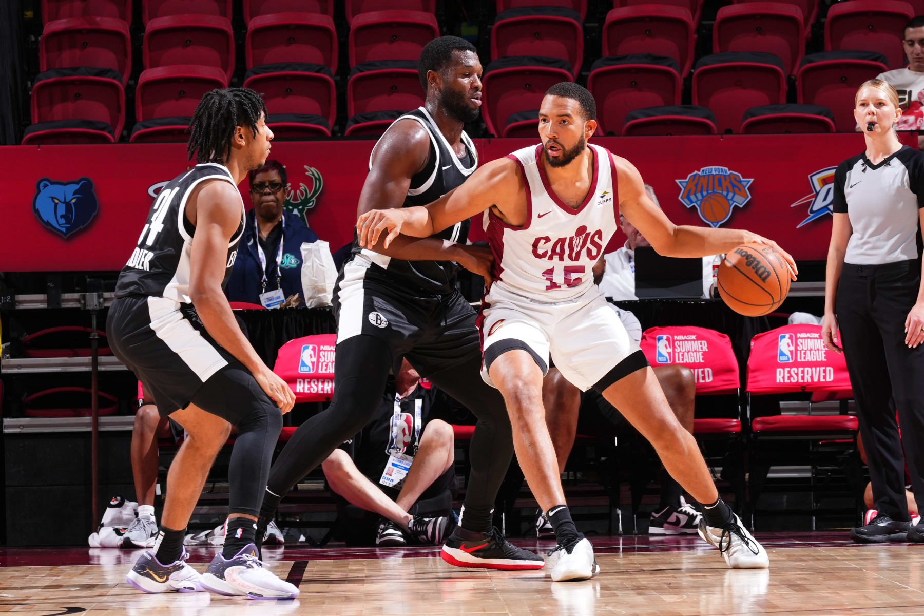 LAS VEGAS, NV - JULY 16: Isaiah Mobley #15 of the Cleveland Cavaliers dribbles the ball during the game against the Brooklyn Nets during the 2023 NBA Las Vegas Summer League Semifinals on July 16, 2023 at the Thomas & Mack Center in Las Vegas, Nevada. NOTE TO USER: User expressly acknowledges and agrees that, by downloading and or using this photograph, User is consenting to the terms and conditions of the Getty Images License Agreement. Mandatory Copyright Notice: Copyright 2023 NBAE (Photo by Jeff Bottari/NBAE via Getty Images)