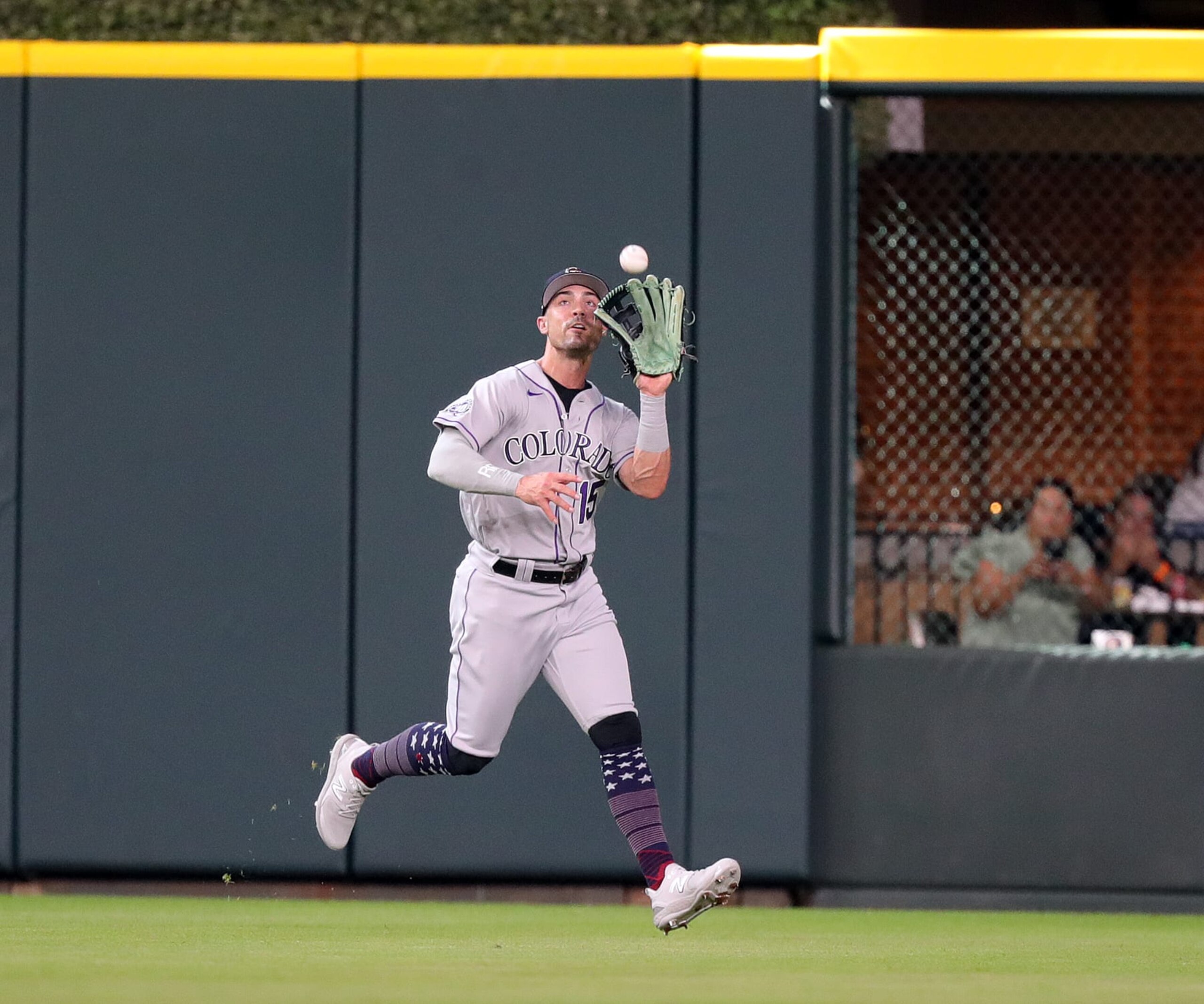 HOUSTON, TEXAS - JULY 04: Randal Grichuk #15 of the Colorado Rockies catches a fly ball off the bat of Alex Bregman #2 of the Houston Astros in the second inning at Minute Maid Park on July 04, 2023 in Houston, Texas. (Photo by Bob Levey/Getty Images) HOUSTON, TEXAS - JULY 04: Randal Grichuk #15 of the Colorado Rockies catches a fly ball off the bat of Alex Bregman #2 of the Houston Astros in the second inning at Minute Maid Park on July 04, 2023 in Houston, Texas. (Photo by Bob Levey/Getty Images)