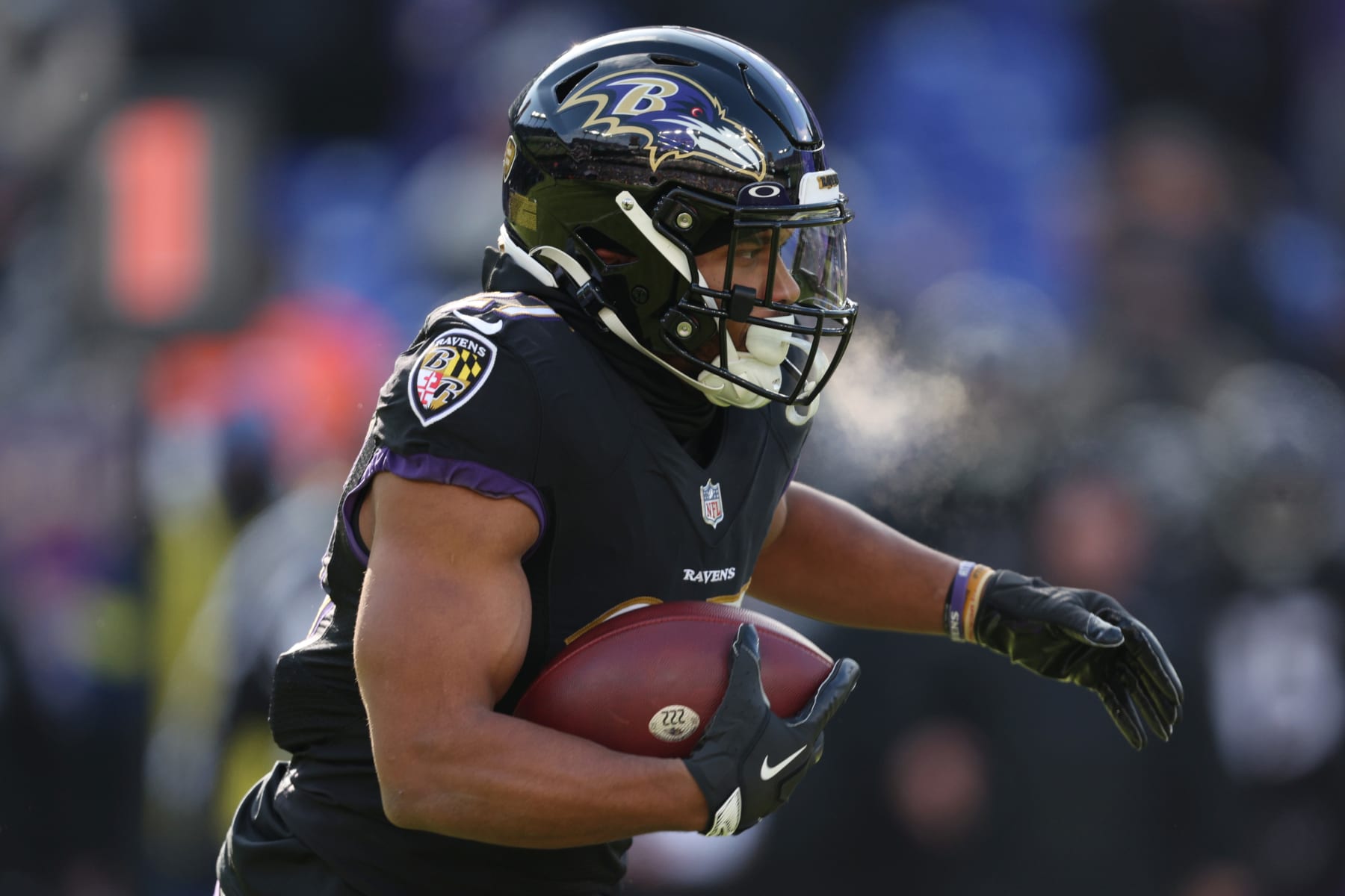 BALTIMORE, MARYLAND - DECEMBER 24: J.K. Dobbins #27 of the Baltimore Ravens carries the ball during the first quarter of the game against the Atlanta Falcons at M&T Bank Stadium on December 24, 2022 in Baltimore, Maryland. (Photo by Rob Carr/Getty Images)