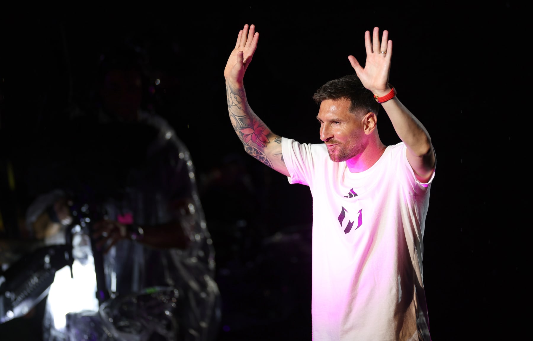 FORT LAUDERDALE, FLORIDA - JULY 16:  Lionel Messi looks on during Inter Miami CF Hosts "The Unveil"  at DRV PNK Stadium on July 16, 2023 in Fort Lauderdale, Florida. (Photo by Mike Ehrmann/Getty Images)