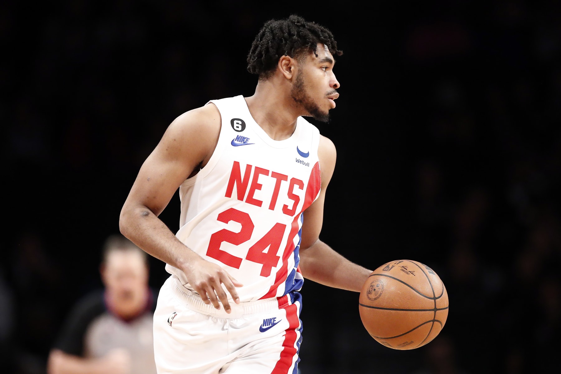 NEW YORK, NEW YORK - APRIL 09: Cam Thomas #24 of the Brooklyn Nets dribbles during the first half against the Philadelphia 76ers at Barclays Center on April 09, 2023 in the Brooklyn borough of New York City. (Photo by Sarah Stier/Getty Images)