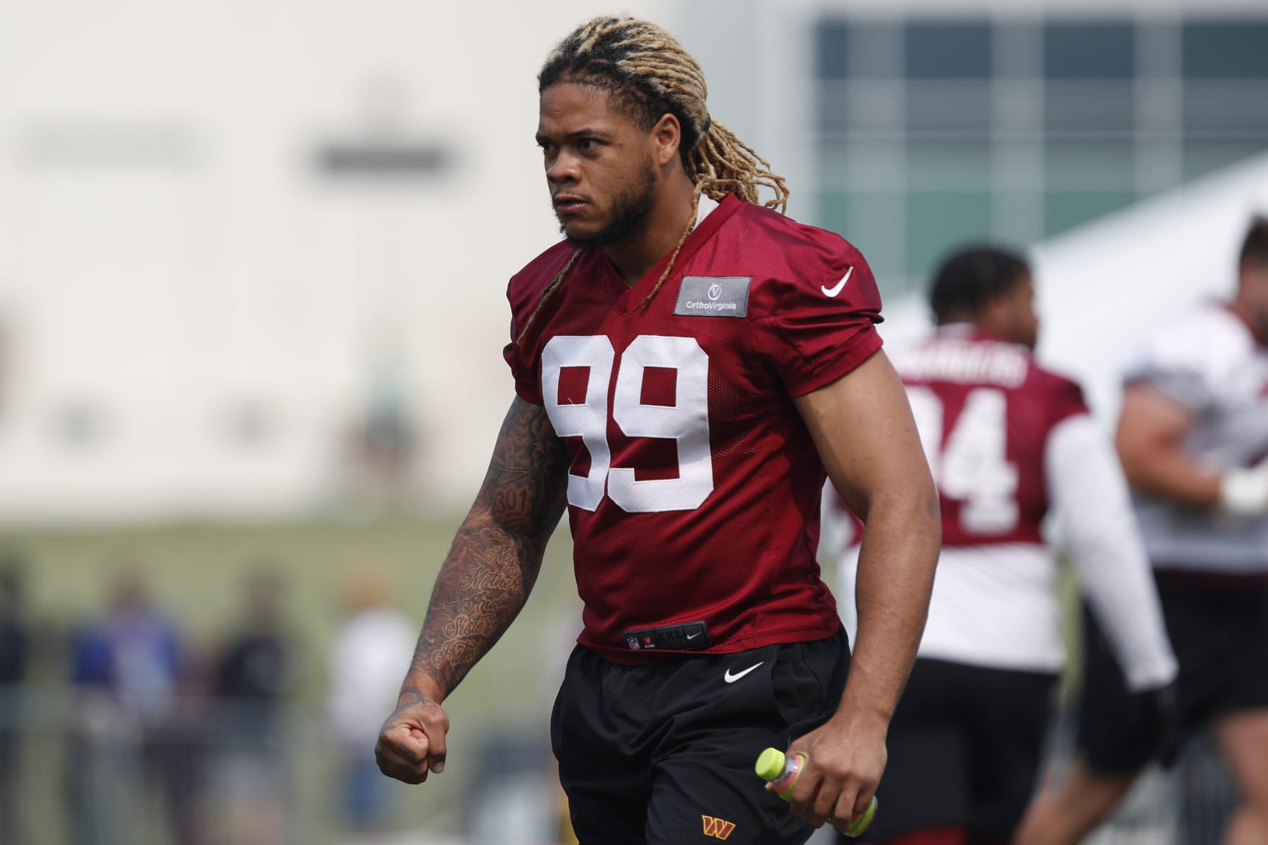 Washington Commanders defensive end Chase Young is seen during an NFL football practice at the team's training facility in Ashburn, Va., Wednesday, June 7, 2023. (AP Photo/Luis M. Alvarez) Washington Commanders defensive end Chase Young is seen during an NFL football practice at the team's training facility in Ashburn, Va., Wednesday, June 7, 2023. (AP Photo/Luis M. Alvarez)