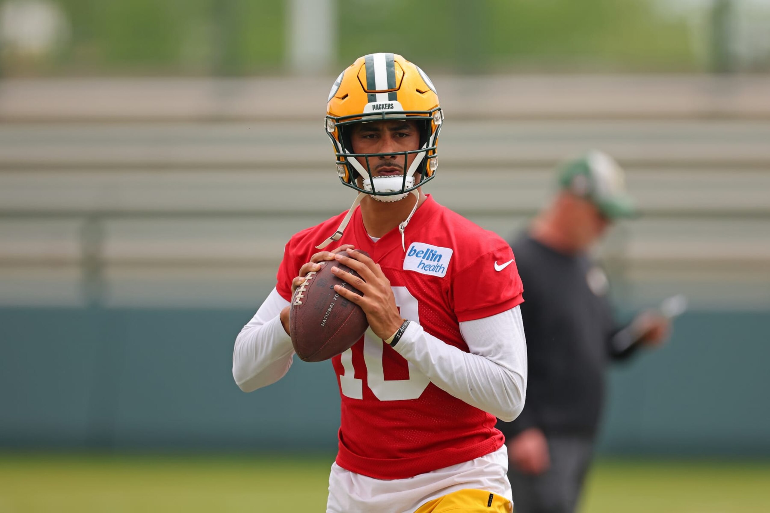 ASHWAUBENON, WISCONSIN - MAY 31: Jordan Love #10 of the Green Bay Packers participates in an OTA practice session at Don Hutson Center on May 31, 2023 in Ashwaubenon, Wisconsin. (Photo by Stacy Revere/Getty Images)