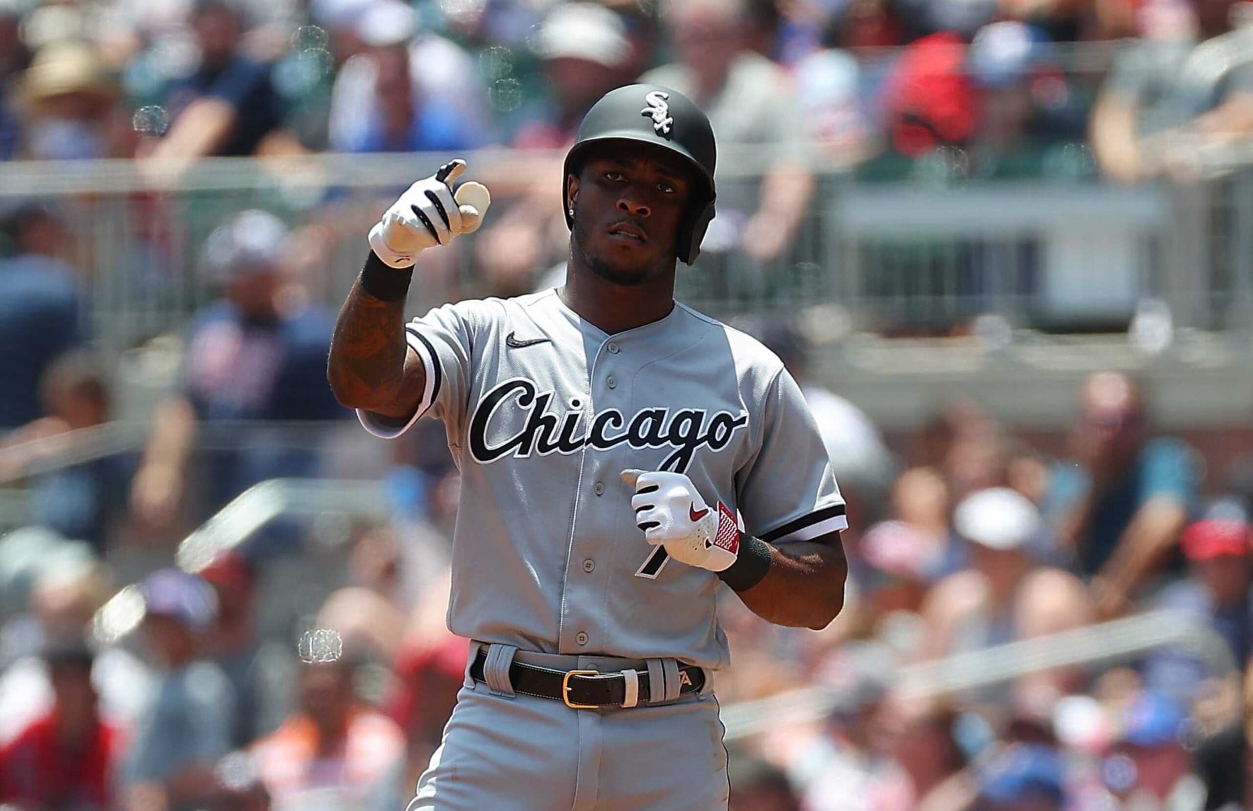 ATLANTA, GEORGIA - JULY 16: Tim Anderson #7 of the Chicago White Sox reacts after hitting a RBI single in the second inning against the Atlanta Braves at Truist Park on July 16, 2023 in Atlanta, Georgia. (Photo by Kevin C. Cox/Getty Images) ATLANTA, GEORGIA - JULY 16: Tim Anderson #7 of the Chicago White Sox reacts after hitting a RBI single in the second inning against the Atlanta Braves at Truist Park on July 16, 2023 in Atlanta, Georgia. (Photo by Kevin C. Cox/Getty Images)