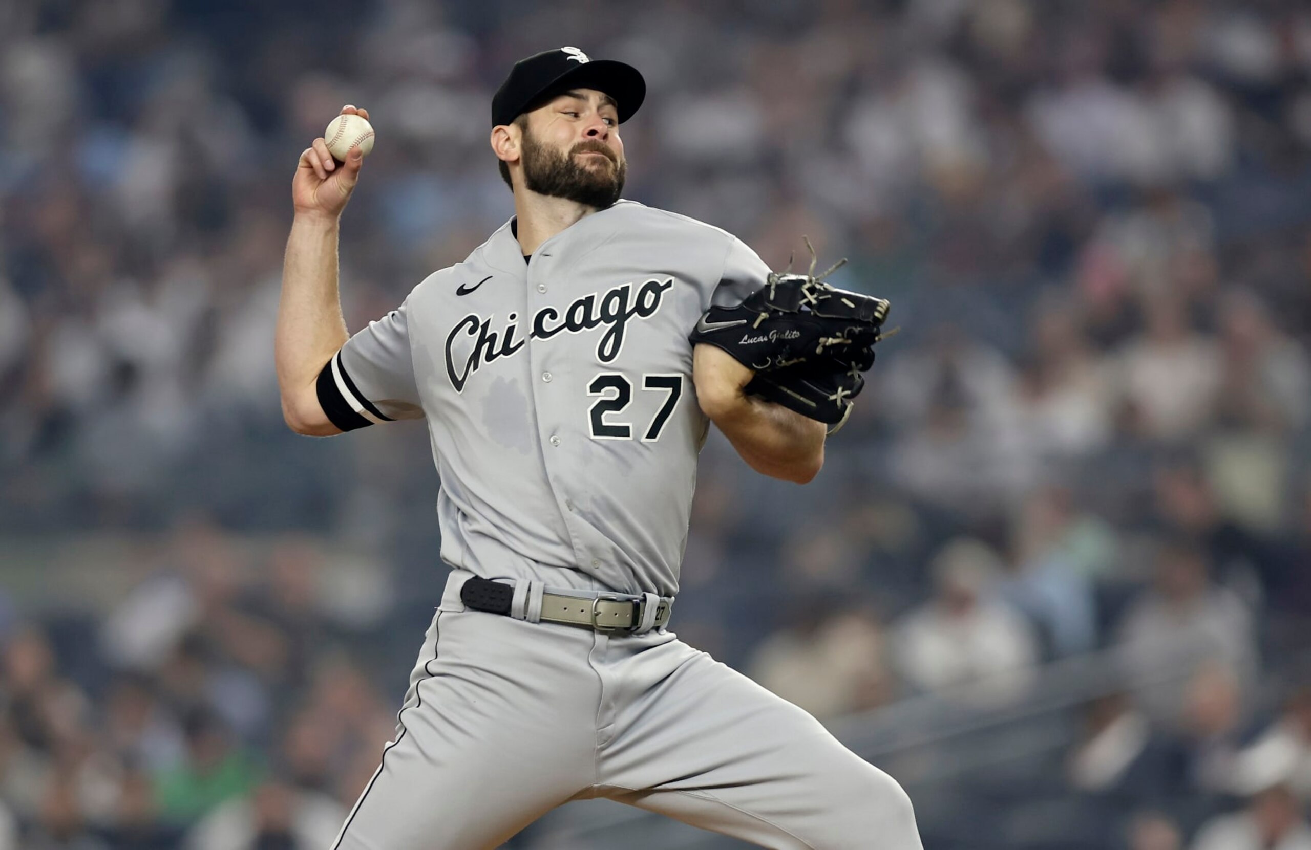NEW YORK, NEW YORK - JUNE 06: (NEW YORK DAILIES OUT) Lucas Giolito #27 of the Chicago White Sox in action against the New York Yankees at Yankee Stadium on June 6, 2023 in Bronx, New York. The White Sox defeated the Yankees 3-2. (Photo by Jim McIsaac/Getty Images) NEW YORK, NEW YORK - JUNE 06: (NEW YORK DAILIES OUT) Lucas Giolito #27 of the Chicago White Sox in action against the New York Yankees at Yankee Stadium on June 6, 2023 in Bronx, New York. The White Sox defeated the Yankees 3-2. (Photo by Jim McIsaac/Getty Images)