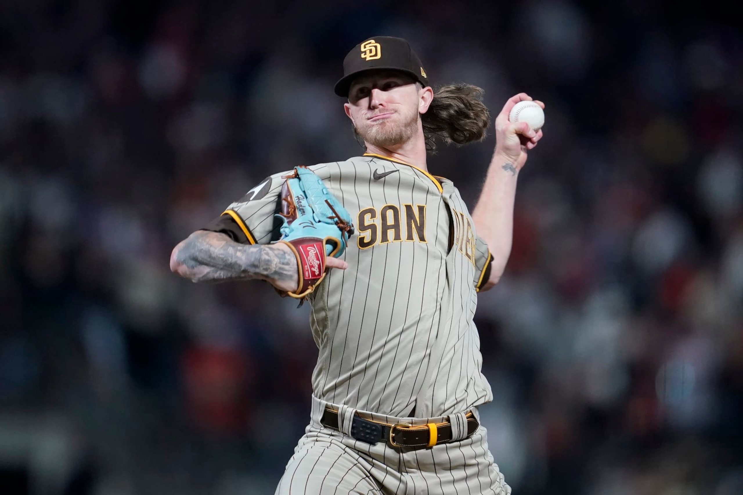 San Diego Padres pitcher Josh Hader during a baseball game against the San Francisco Giants in San Francisco, Tuesday, June 20, 2023. (AP Photo/Jeff Chiu)