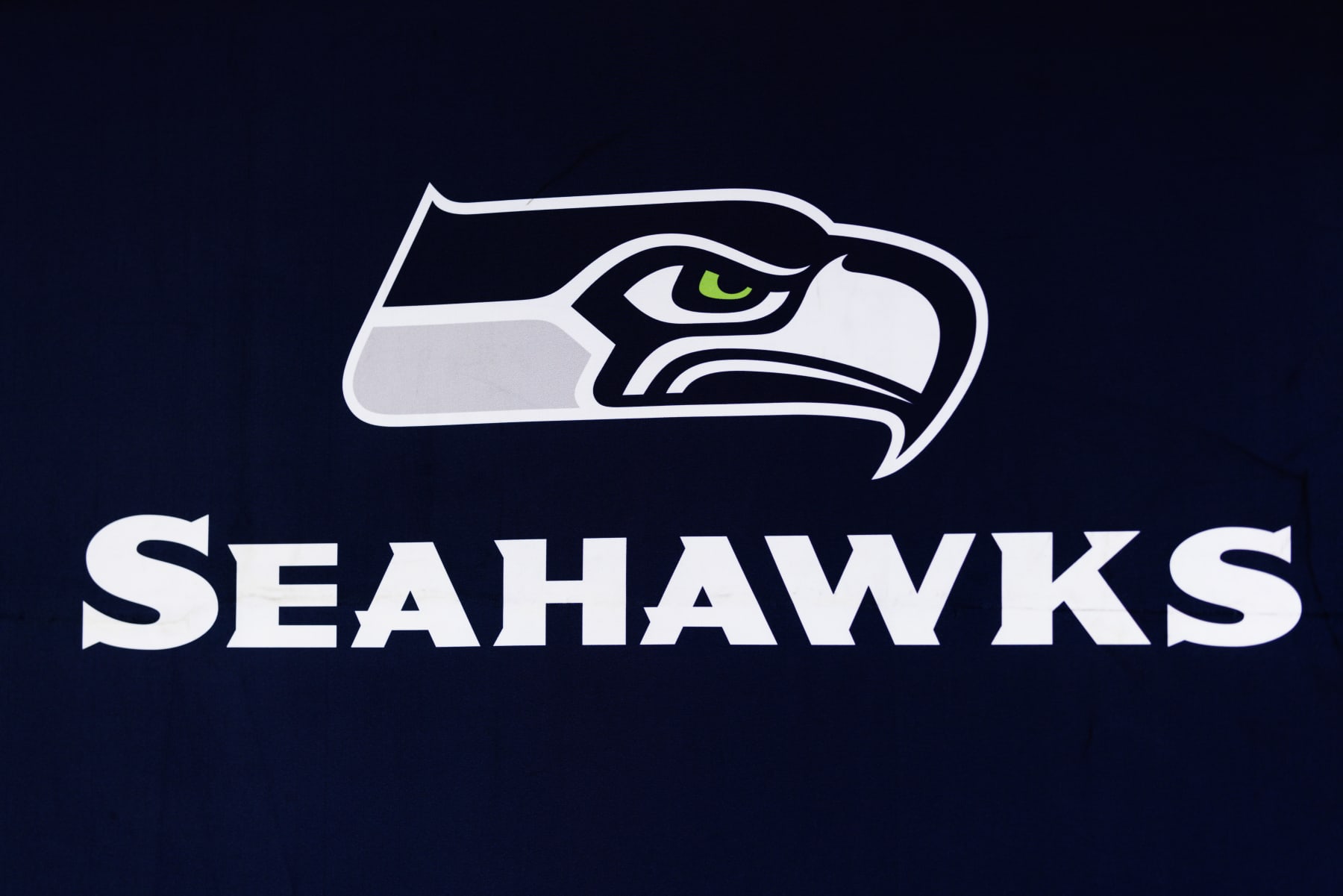 LOS ANGELES, CA - FEBRUARY 08: Detail view of the Seattle Seahawks logo seen at the Super Bowl Experience on February 08, 2022, at the Los Angeles Convention Center in Los Angeles, CA. (Photo by Ric Tapia/Icon Sportswire via Getty Images)