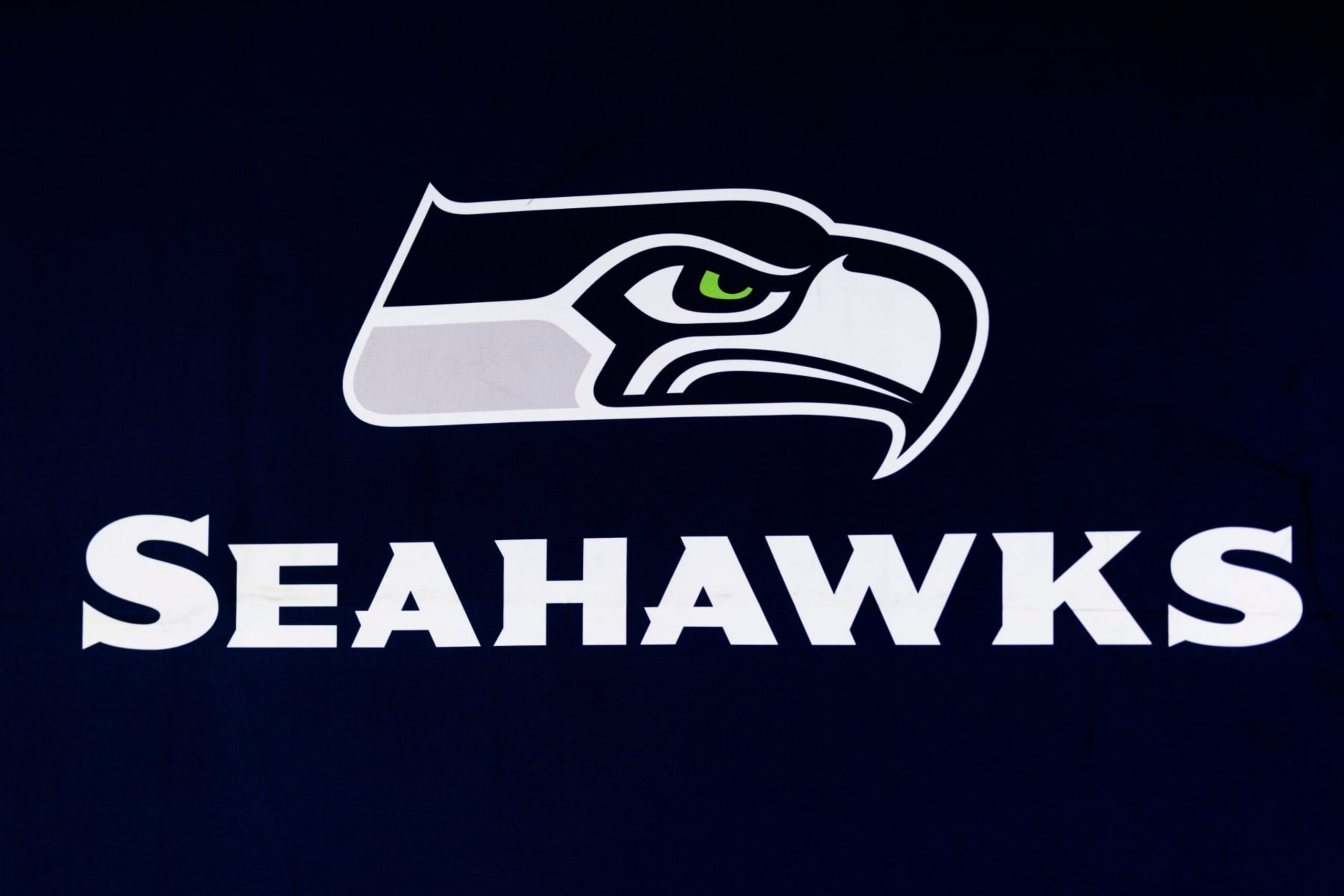 LOS ANGELES, CA - FEBRUARY 08: Detail view of the Seattle Seahawks logo seen at the Super Bowl Experience on February 08, 2022, at the Los Angeles Convention Center in Los Angeles, CA. (Photo by Ric Tapia/Icon Sportswire via Getty Images)