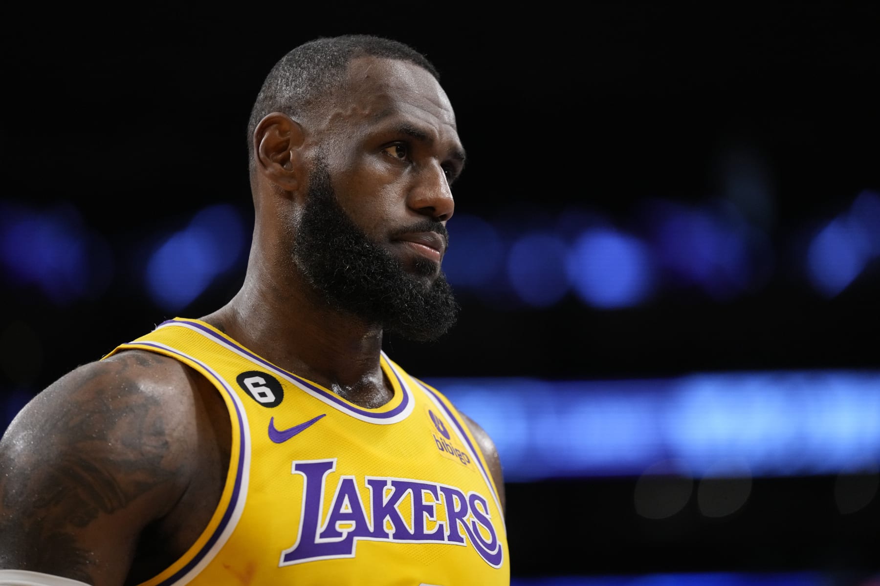 Los Angeles Lakers forward LeBron James in the second half of Game 4 of the NBA basketball Western Conference Final series against the Denver Nuggets Monday, May 22, 2023, in Los Angeles. (AP Photo/Ashley Landis)