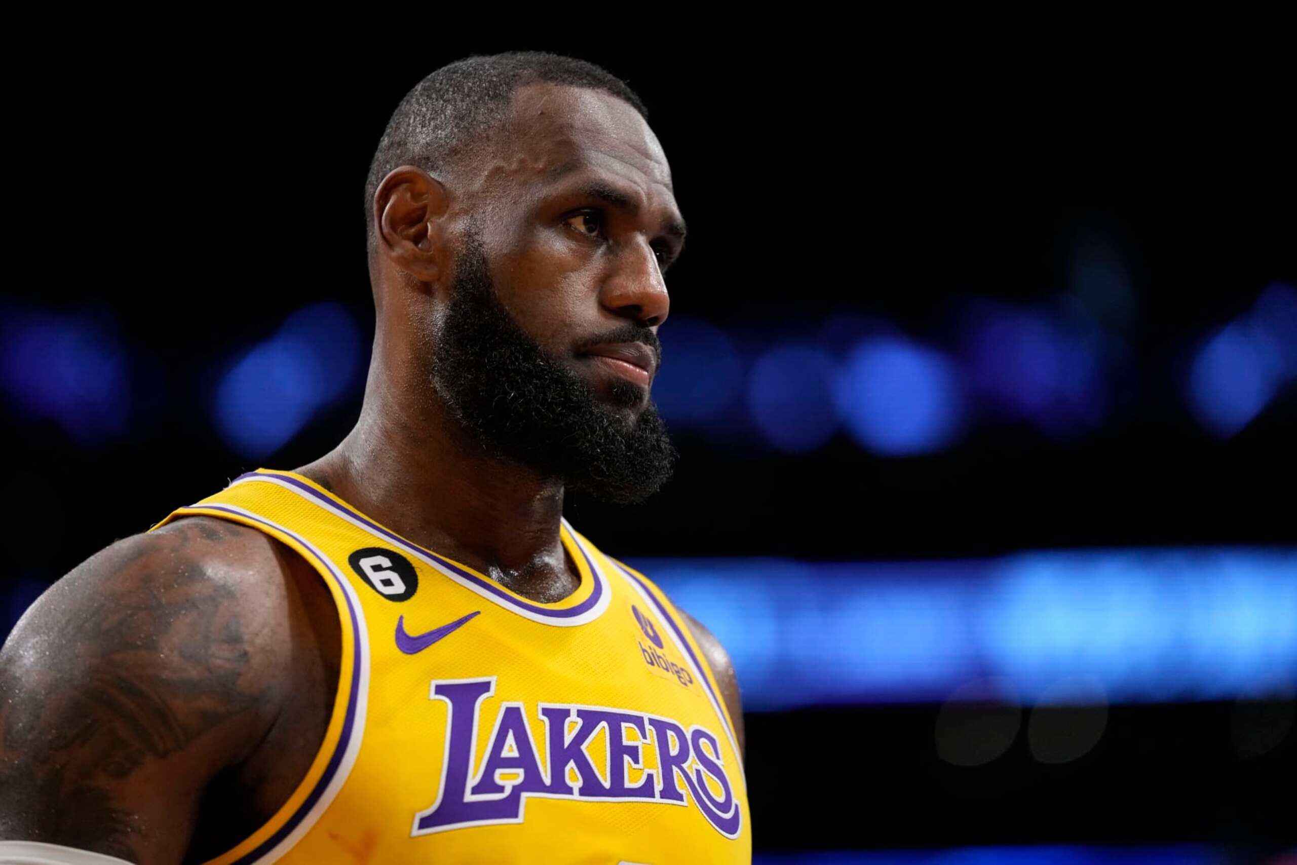 Los Angeles Lakers forward LeBron James in the second half of Game 4 of the NBA basketball Western Conference Final series against the Denver Nuggets Monday, May 22, 2023, in Los Angeles. (AP Photo/Ashley Landis)