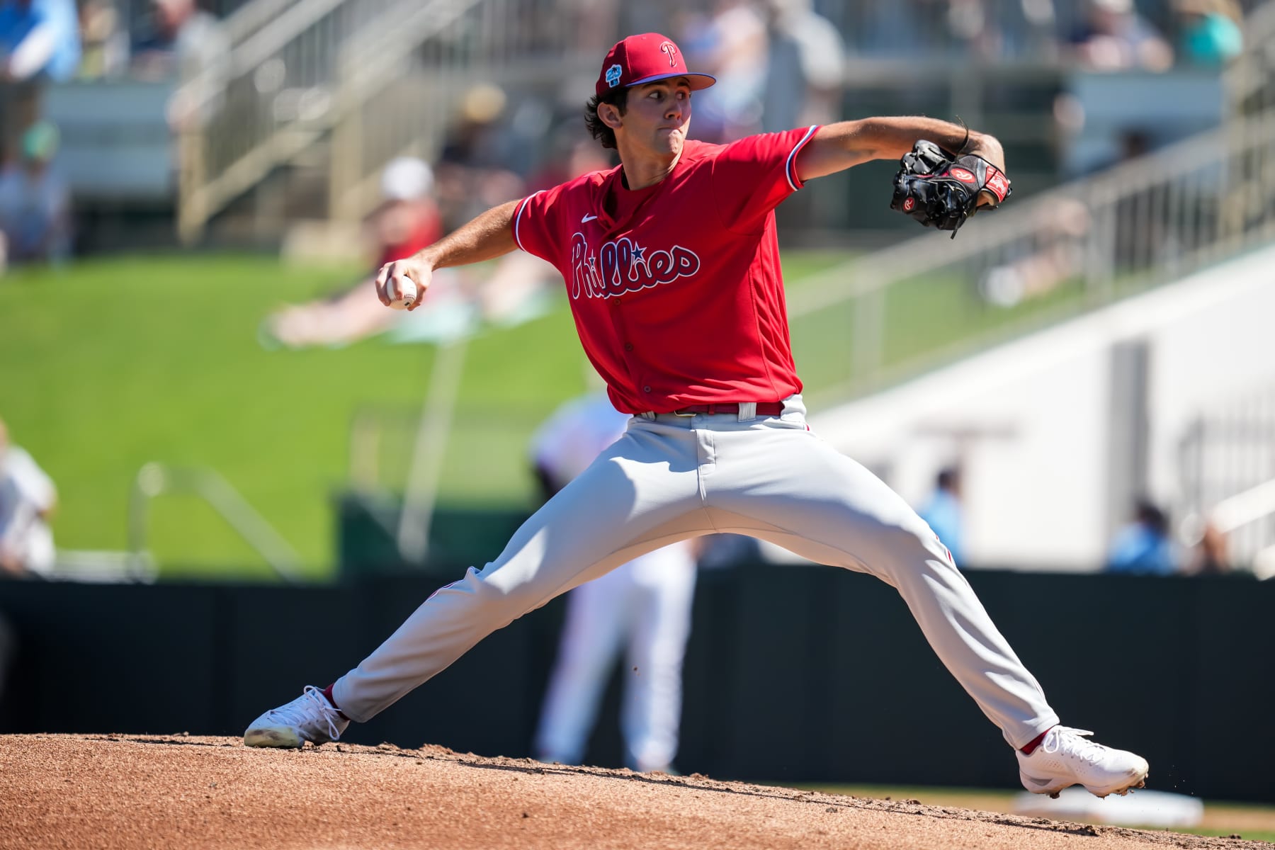 FORT MYERS, FL- MARCH 01: Andrew Painter #76 of the Philadelphia Phillies pitches during a spring training game against the Minnesota Twins on March 1, 2023 at the Hammond Stadium in Fort Myers, Florida. (Photo by Brace Hemmelgarn/Minnesota Twins/Getty Images)