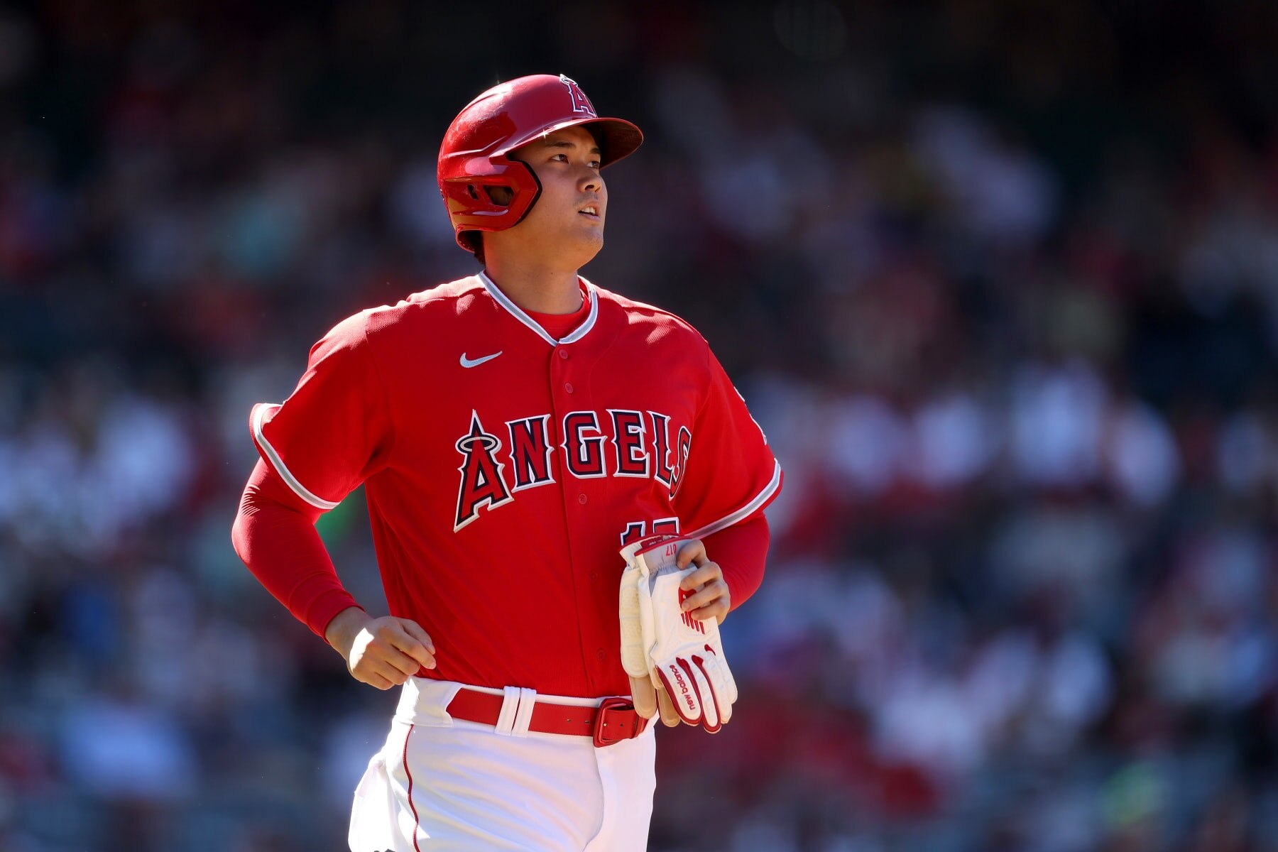 ANAHEIM, CALIFORNIA - JULY 19: Shohei Ohtani #17 of the Los Angeles Angels walks during the first inning of a game against the New York Yankees at Angel Stadium of Anaheim on July 19, 2023 in Anaheim, California. (Photo by Sean M. Haffey/Getty Images)