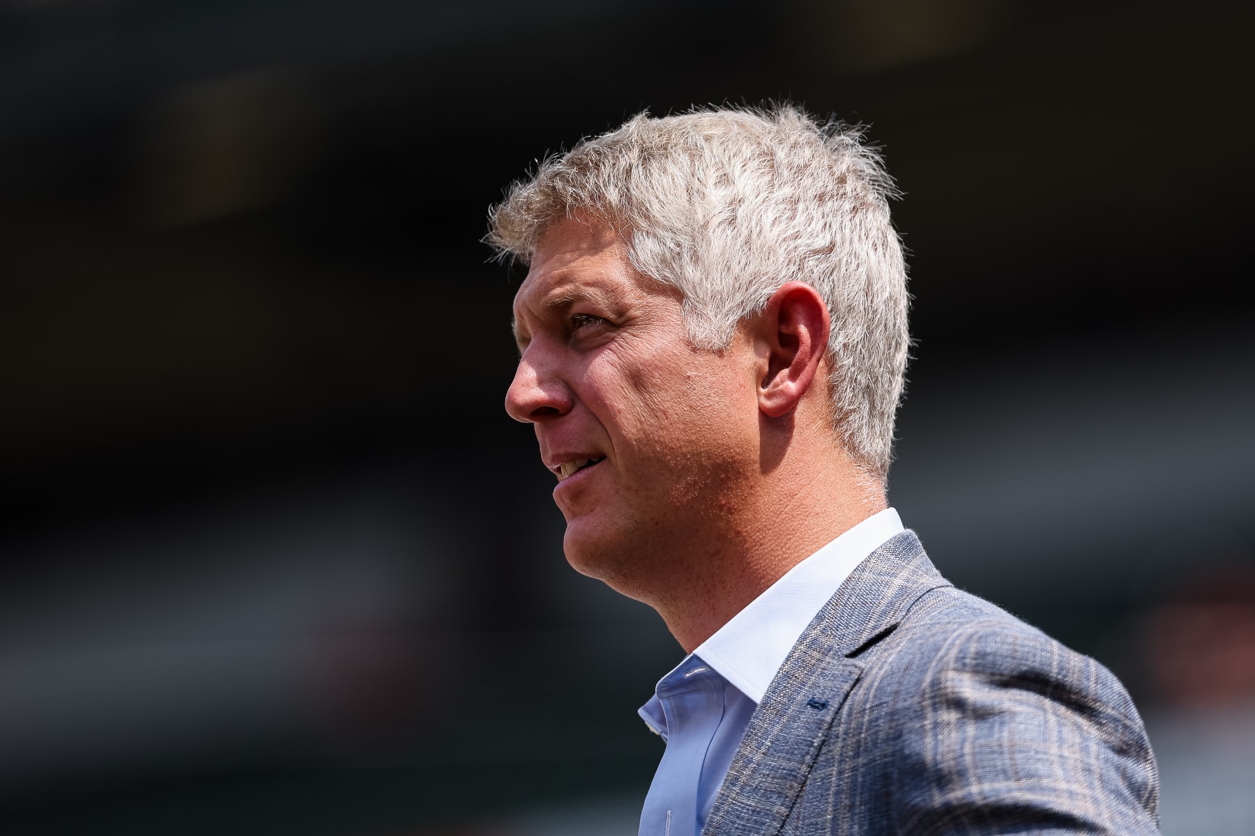 BALTIMORE, MD - JUNE 10: General manager Mike Elias of the Baltimore Orioles looks on before the game against the Kansas City Royals at Oriole Park at Camden Yards on June 10, 2023 in Baltimore, Maryland. (Photo by Scott Taetsch/Getty Images)