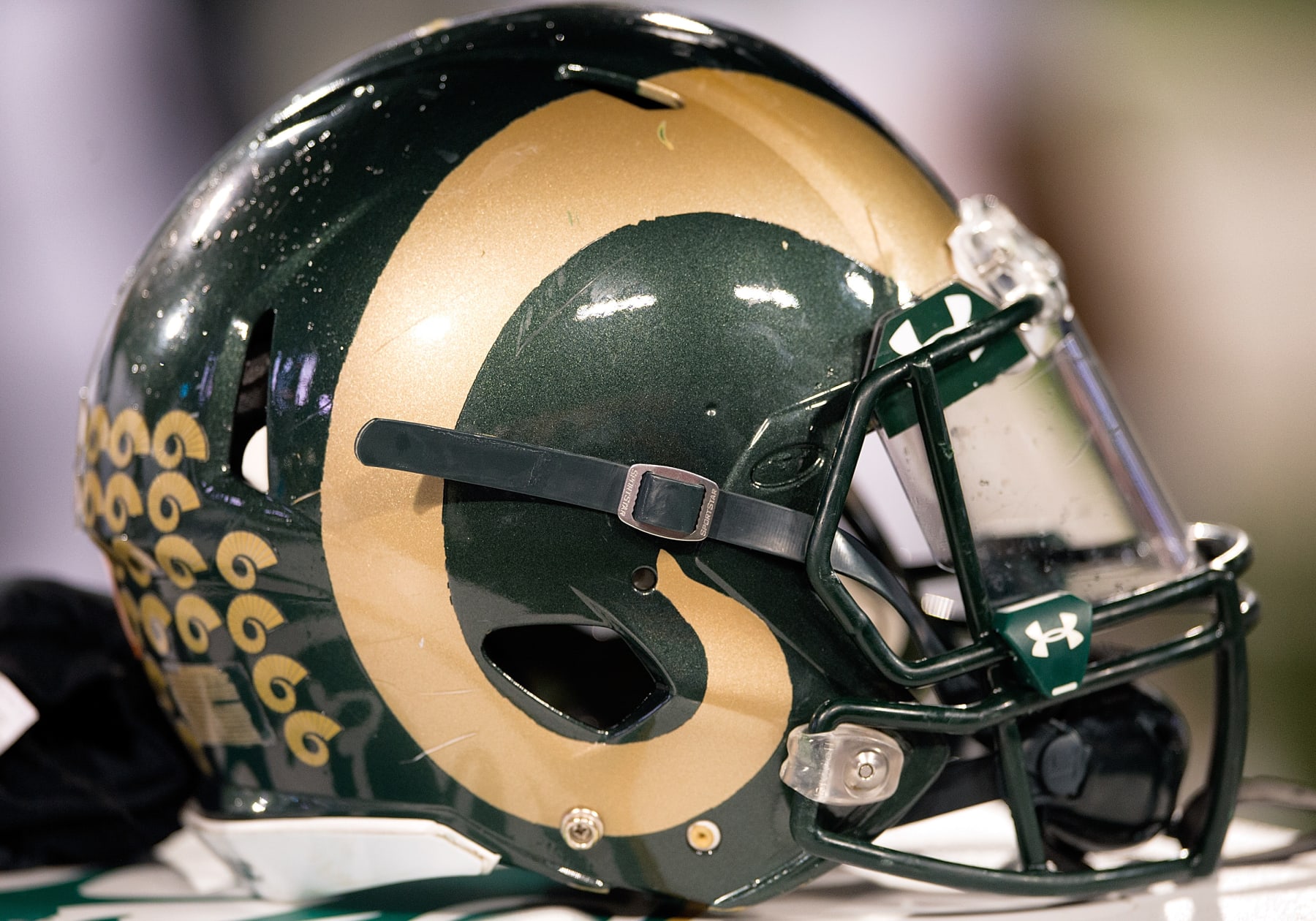 29 December 2015: A Colorado State Rams helmet sits on display during the NCAA football game between the University of Nevada Wolfpack and the Colorado State Rams at the NOVA Home Loans Arizona Bowl at Arizona Stadium in Tucson, AZ. (Photo by Carlos Herrera/Icon Sportswire) (Photo by Carlos Herrera/Icon Sportswire/Corbis/Icon Sportswire via Getty Images)