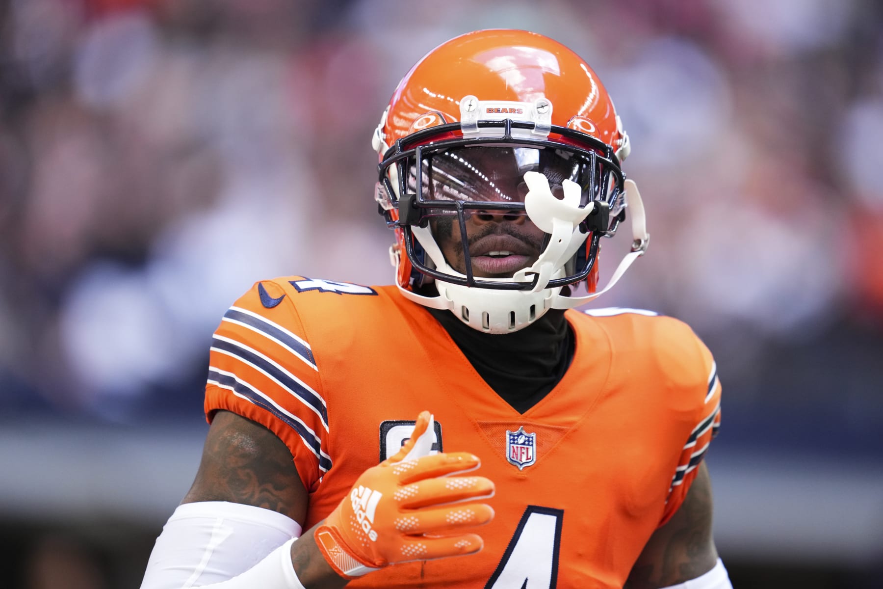 ARLINGTON, TX - OCTOBER 30: Eddie Jackson #4 of the Chicago Bears looks down field against the Dallas Cowboys at AT&T Stadium on October 30, 2022 in Arlington, Texas. (Photo by Cooper Neill/Getty Images)