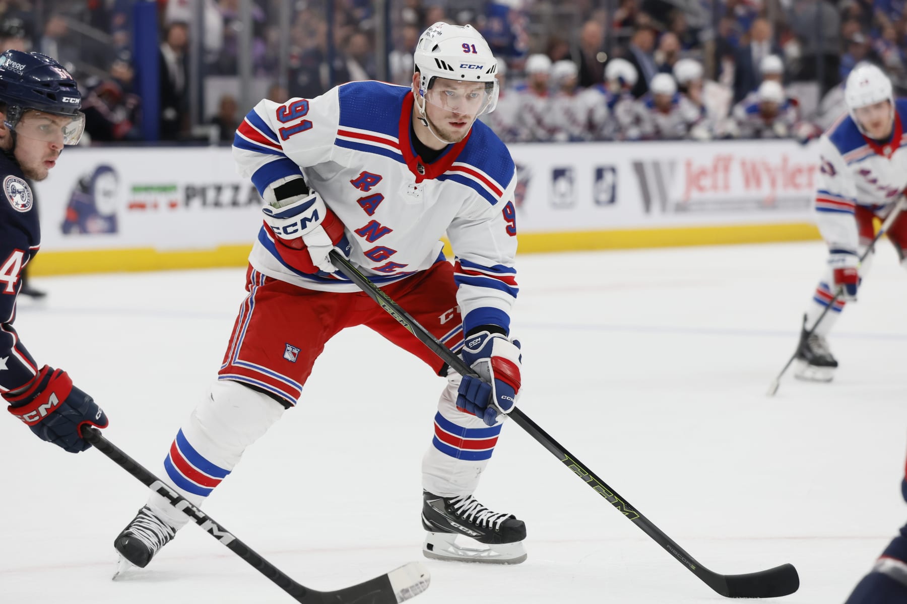 New York Rangers' Vladimir Tarasenko plays against the Columbus Blue Jackets during an NHL hockey game Saturday, April 8, 2023, in Columbus, Ohio. (AP Photo/Jay LaPrete)