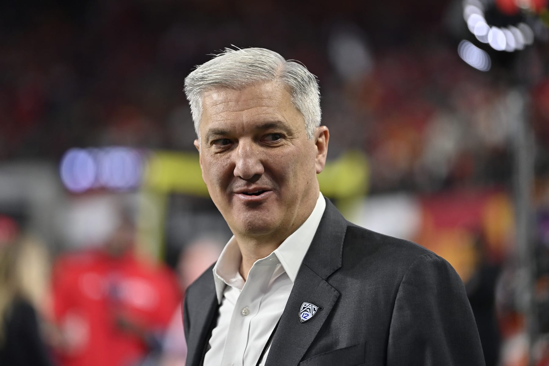 LAS VEGAS, NEVADA - DECEMBER 02: Pac-12 Commissioner George Kliavkoff looks on before the PAC-12 Championship football game between the USC Trojans and the Utah Utes at Allegiant Stadium on December 02, 2022 in Las Vegas, Nevada. (Photo by Alika Jenner/Getty Images) LAS VEGAS, NEVADA - DECEMBER 02: Pac-12 Commissioner George Kliavkoff looks on before the PAC-12 Championship football game between the USC Trojans and the Utah Utes at Allegiant Stadium on December 02, 2022 in Las Vegas, Nevada. (Photo by Alika Jenner/Getty Images)